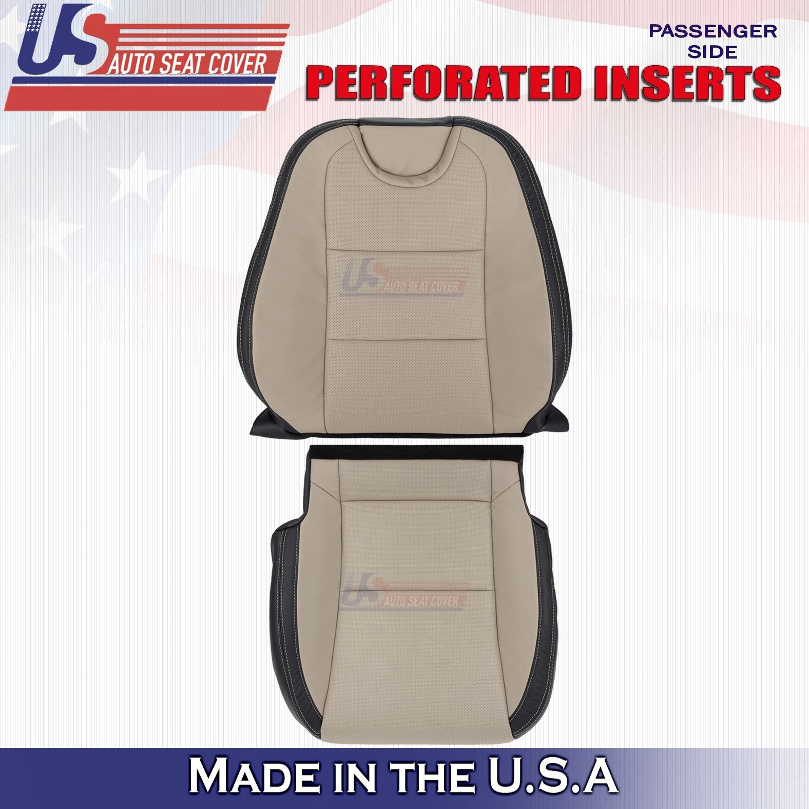 2010-2015 FOR Chevy Camaro Passenger Bottom & Top Leather Seat Cover 2-tone Tan