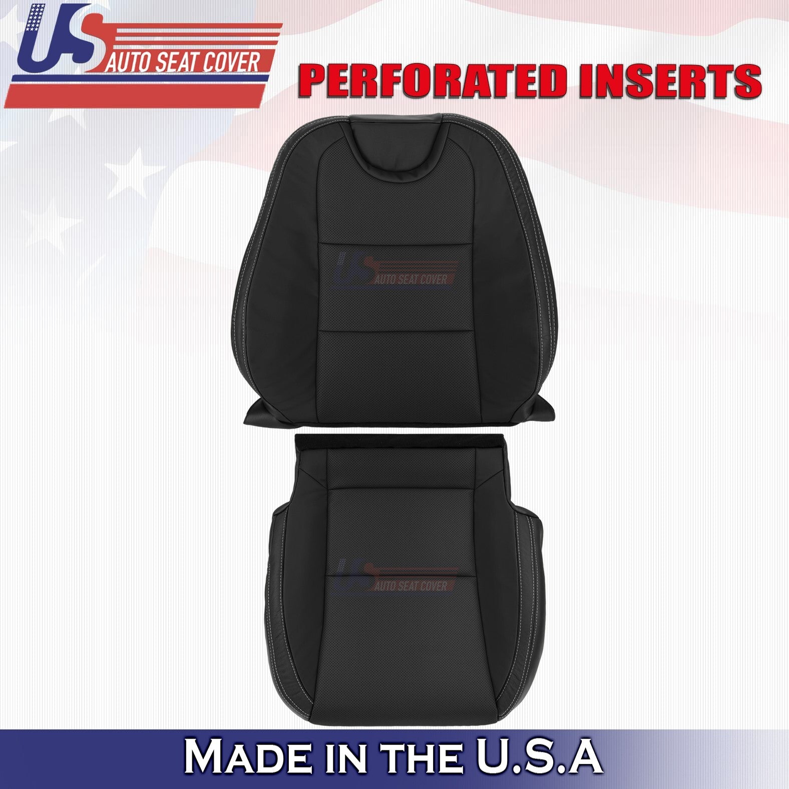 2010-2015 Fits Chevy Camaro Driver Bottom & Top Perforated Leather Cover Black