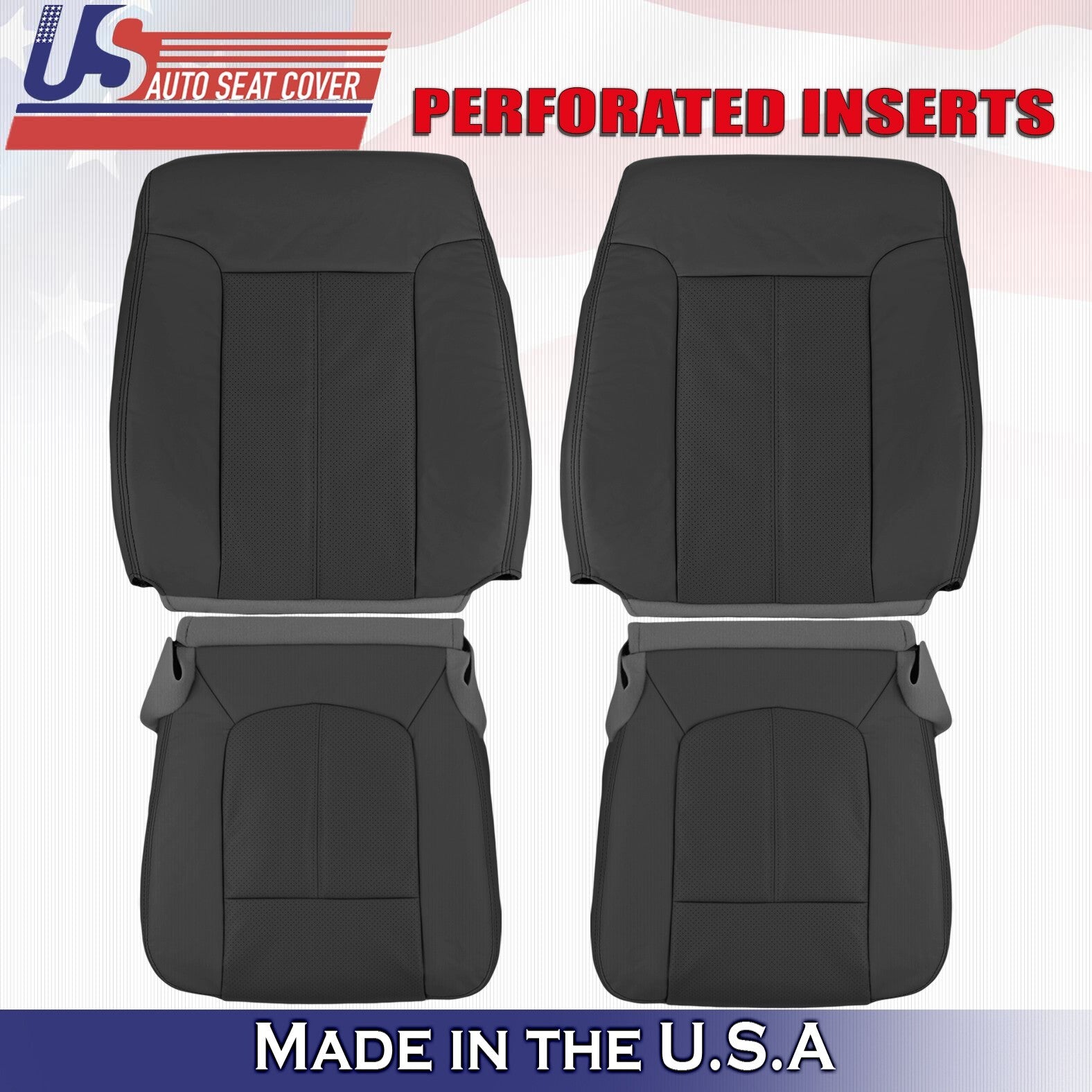 2011 to 2016 For Ford F450 F550 Lariat 2x Top & 2 Bottom Leather Seat Covers BLK