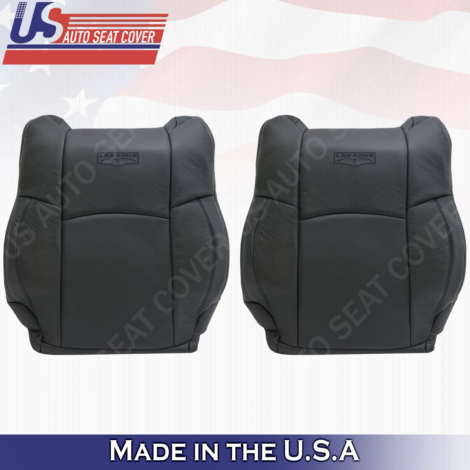2009-2012 For Dodge Ram 1500 Laramie Driver & Passenger Tops Leather Cover Black