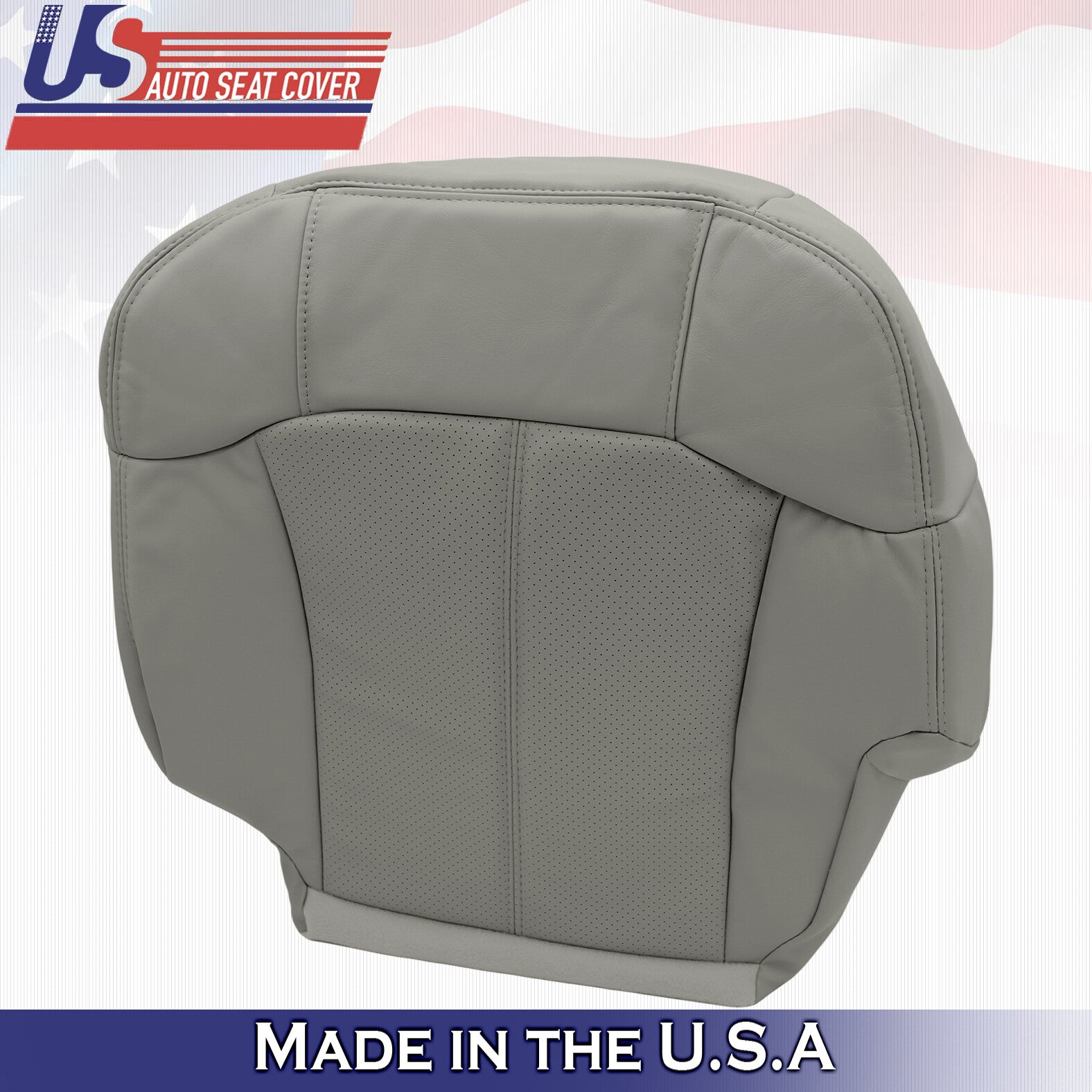 2002 For Cadillac Escalade 2 Top & 2 Bottom Perforated Leather Seat Covers Gray
