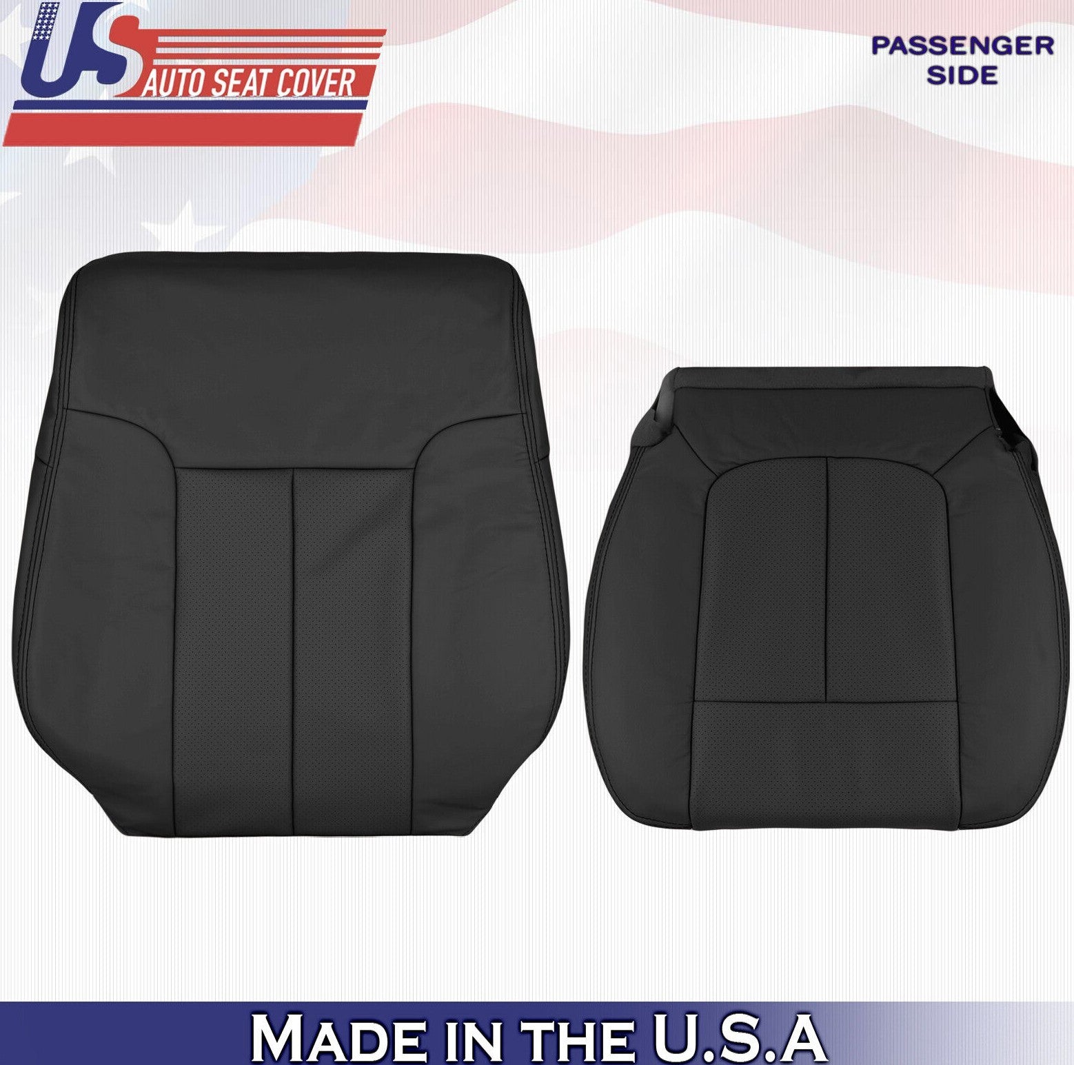 2011 For Ford F150 Passenger Top & Bottom Perforated Leather Seat Covers Black