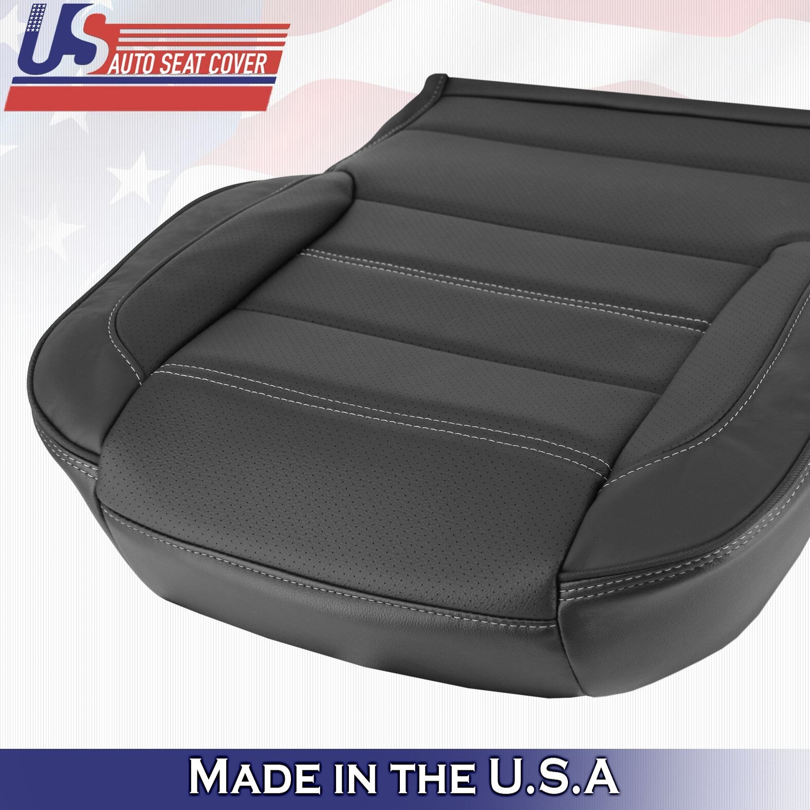 2014 to 2019 For GMC Denali Passenger Bottom & Top Leather Seat Cover Black