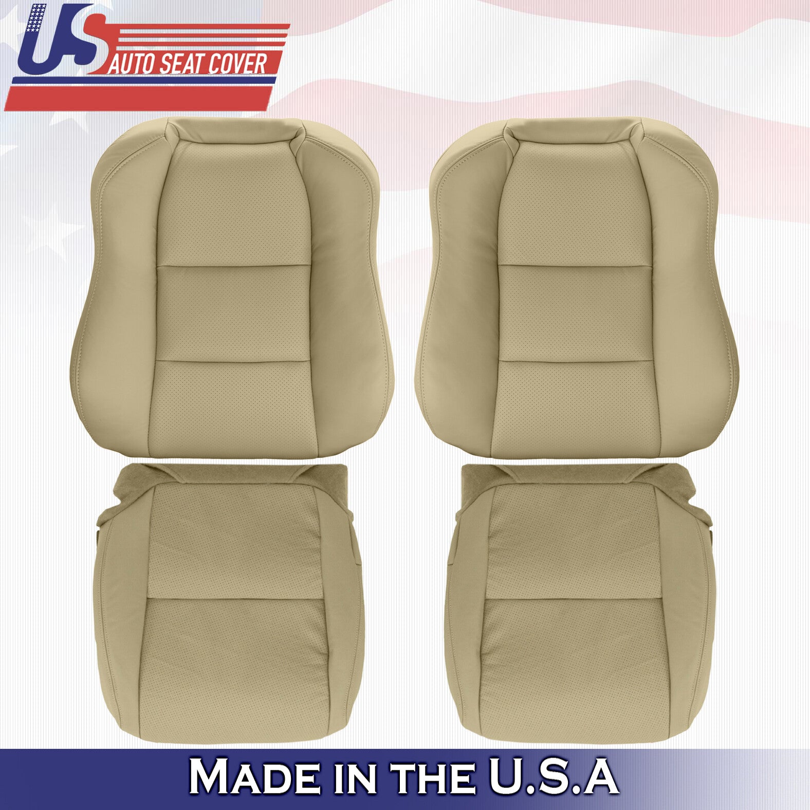 2004 Fits Acura TL Driver Passenger Top & Bottom Perforated Leather Covers Tan