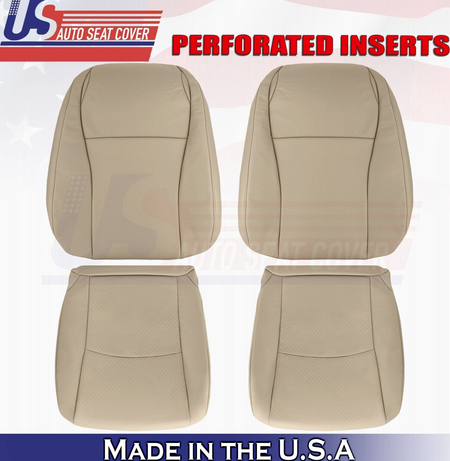 2010 2011 For Toyota Highlander 2x Top & 2x Bottom Perf Leather Seat Covers Tan