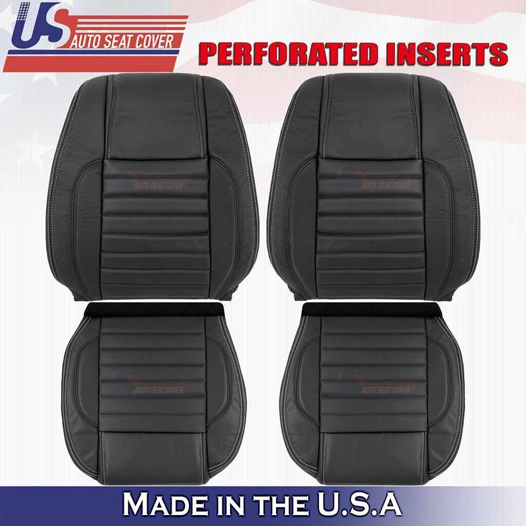 2010 to 2014 For Ford Mustang Front Set Top &Bottom Leather w/ Perf Cover Black