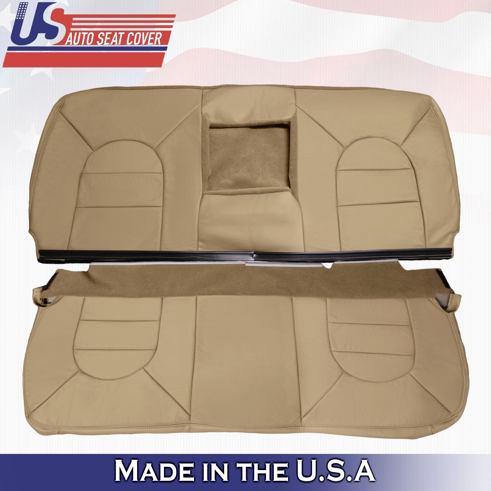 2000 For Ford F450 F550 Lariat Rear Bench Top & Bottom Leather Seat Covers Tan