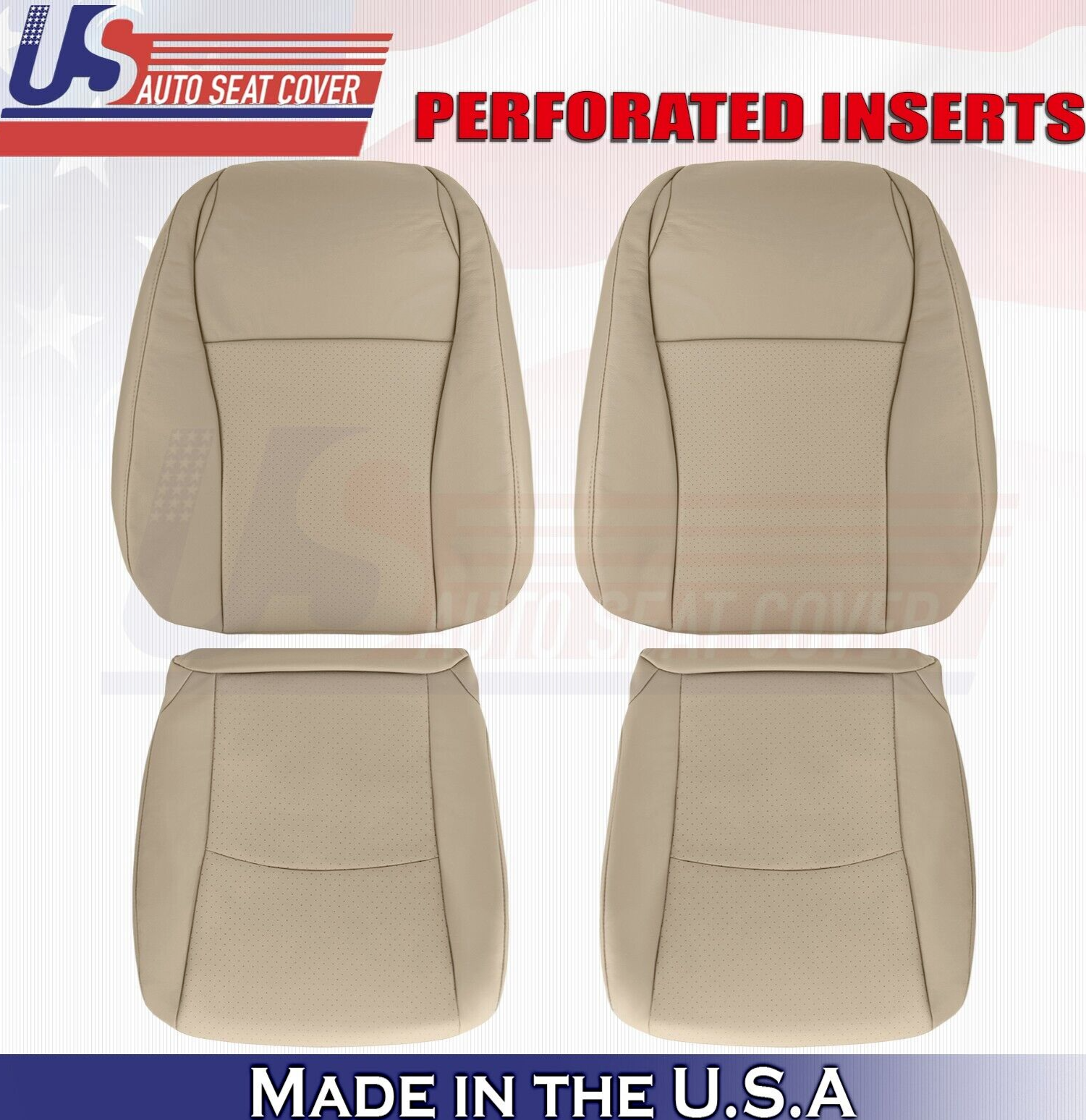 2008 2009 For Toyota Highlander 2x Top & 2x Bottom Perf Leather Seat Covers Tan