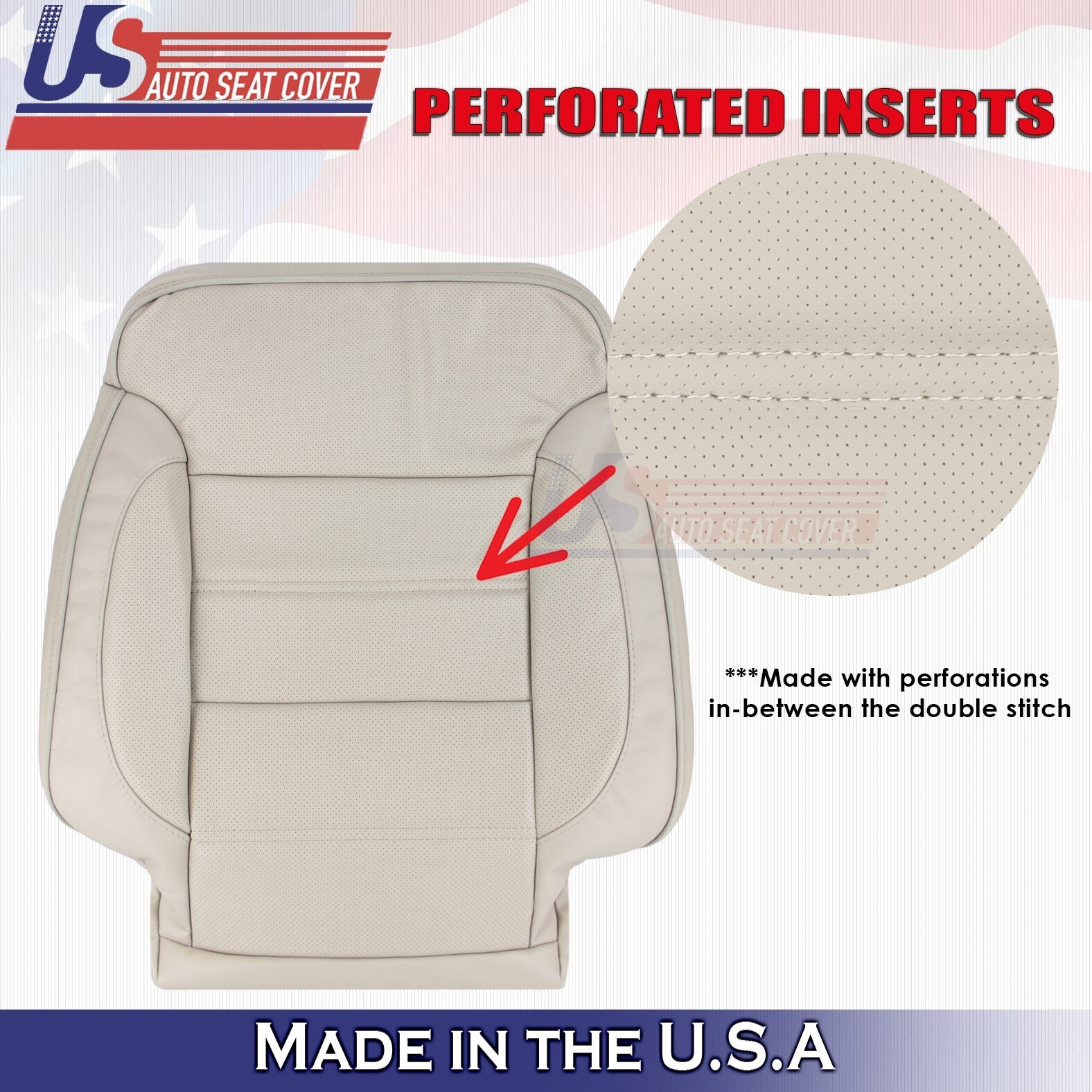 2014 to 2019 Fits GMC Sierra Denali Passenger Top Leather Seat Cover Tan