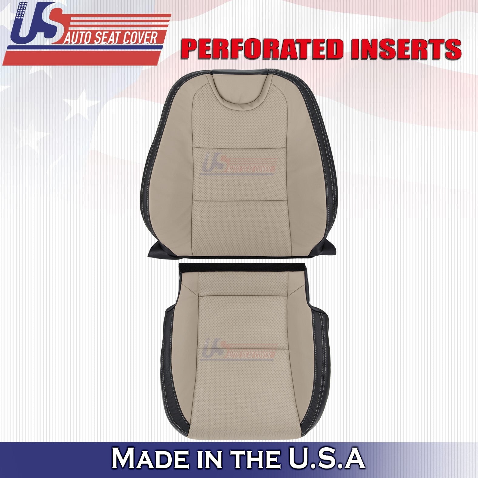 2010 to 2015 For Chevy Camaro Driver Bottom & Top Leather Cover Tan/Black