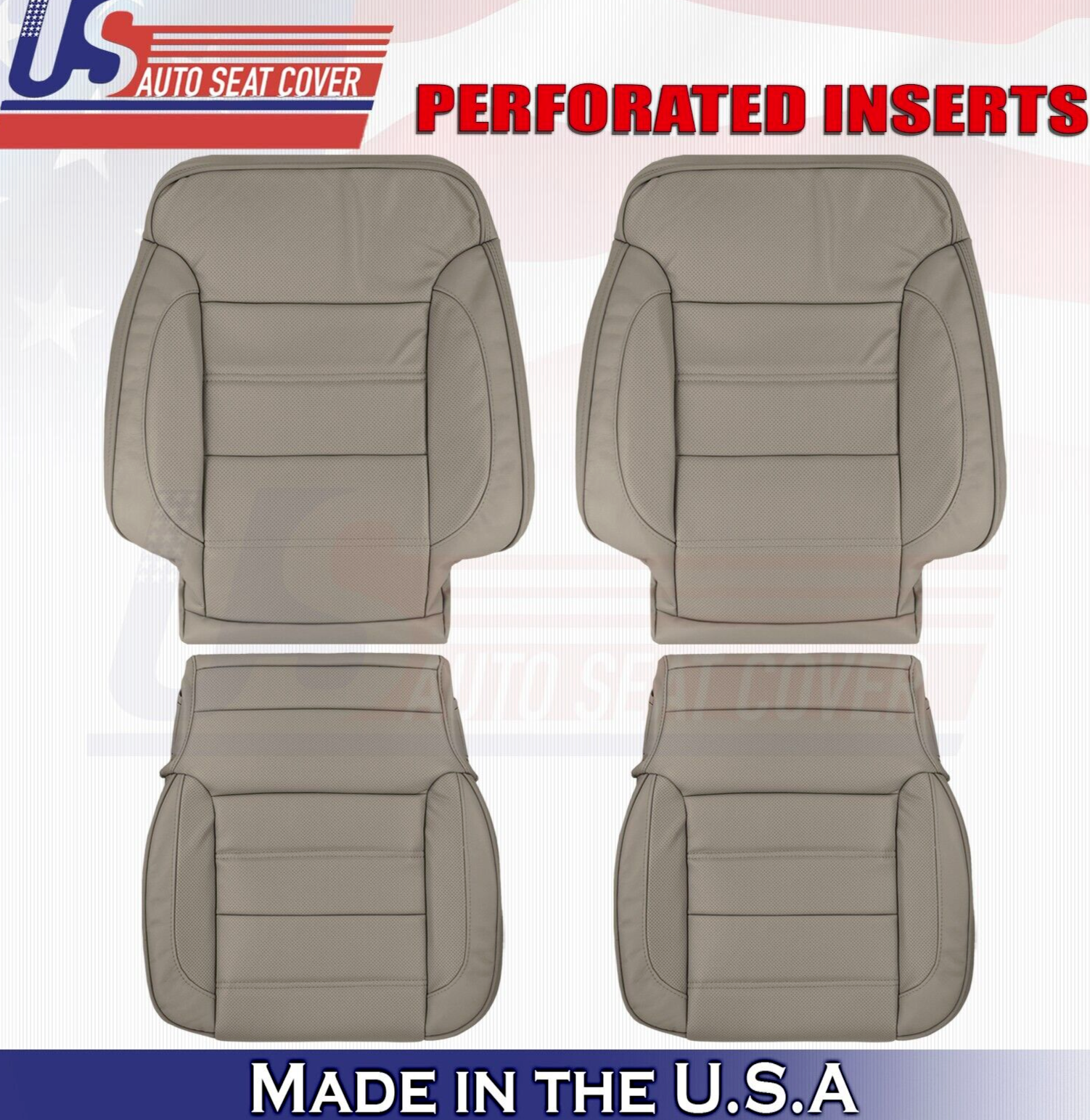 2019 For GMC Sierra Denali 2 Top & 2 Bottom Perforated Leather Seat Covers Tan