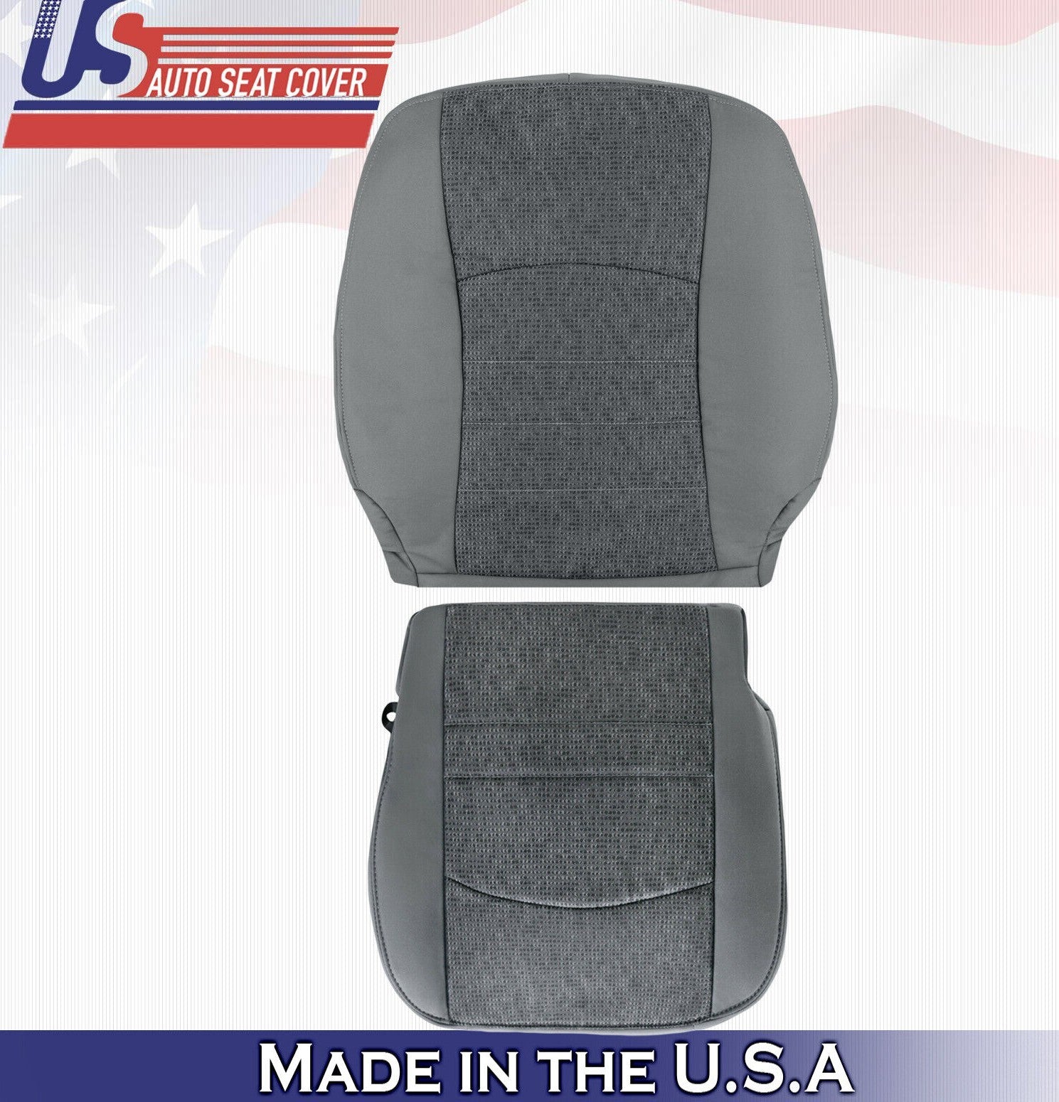 2018 For Dodge Ram 1500 2500 3500 SLT Driver Top & Bottom Cloth Seat Covers Gray