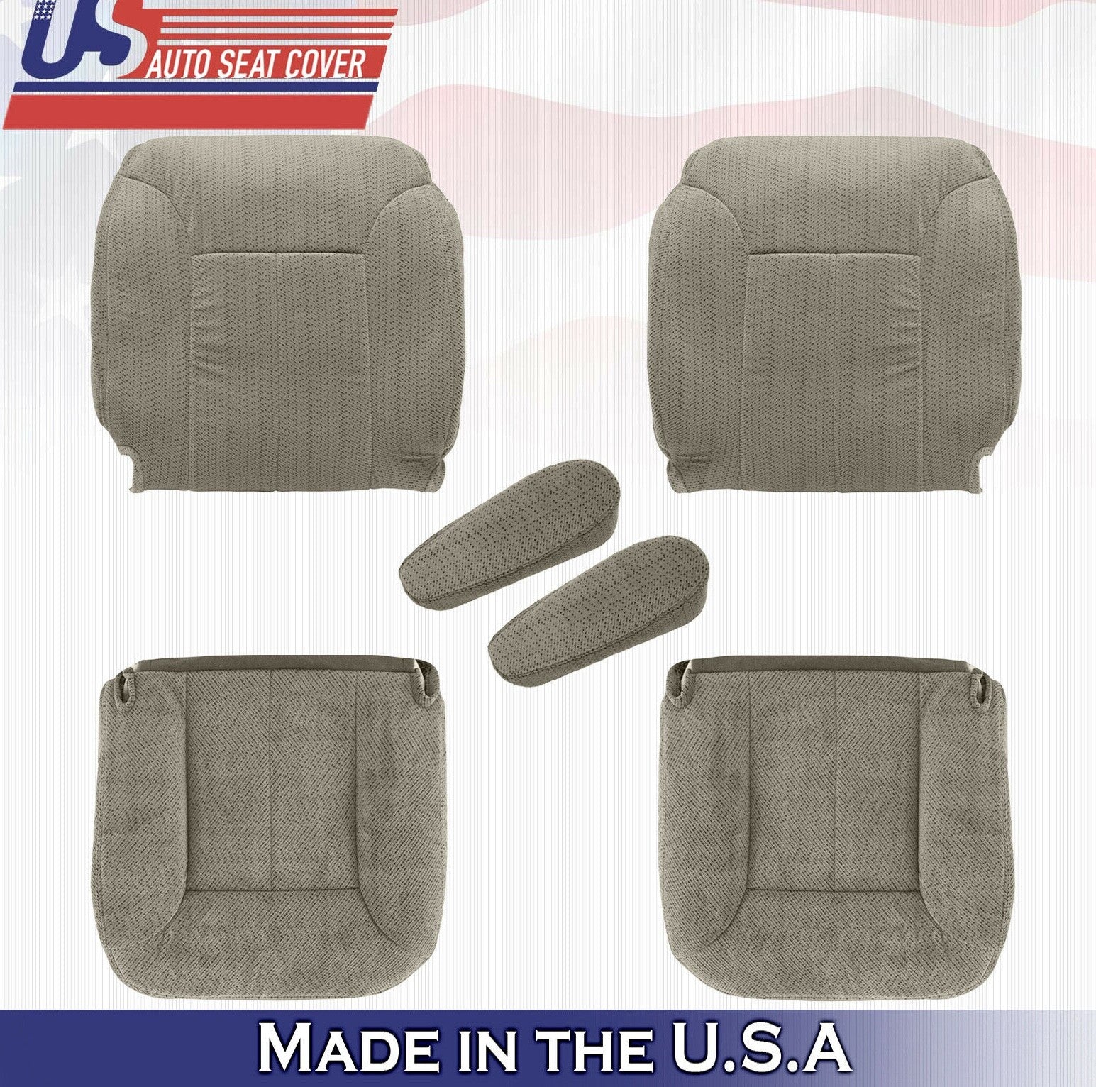 1995 to 1999 For GMC Sierra 2x Tops 2x Bottoms 2x Armrests Cloth Seat Cover Tan