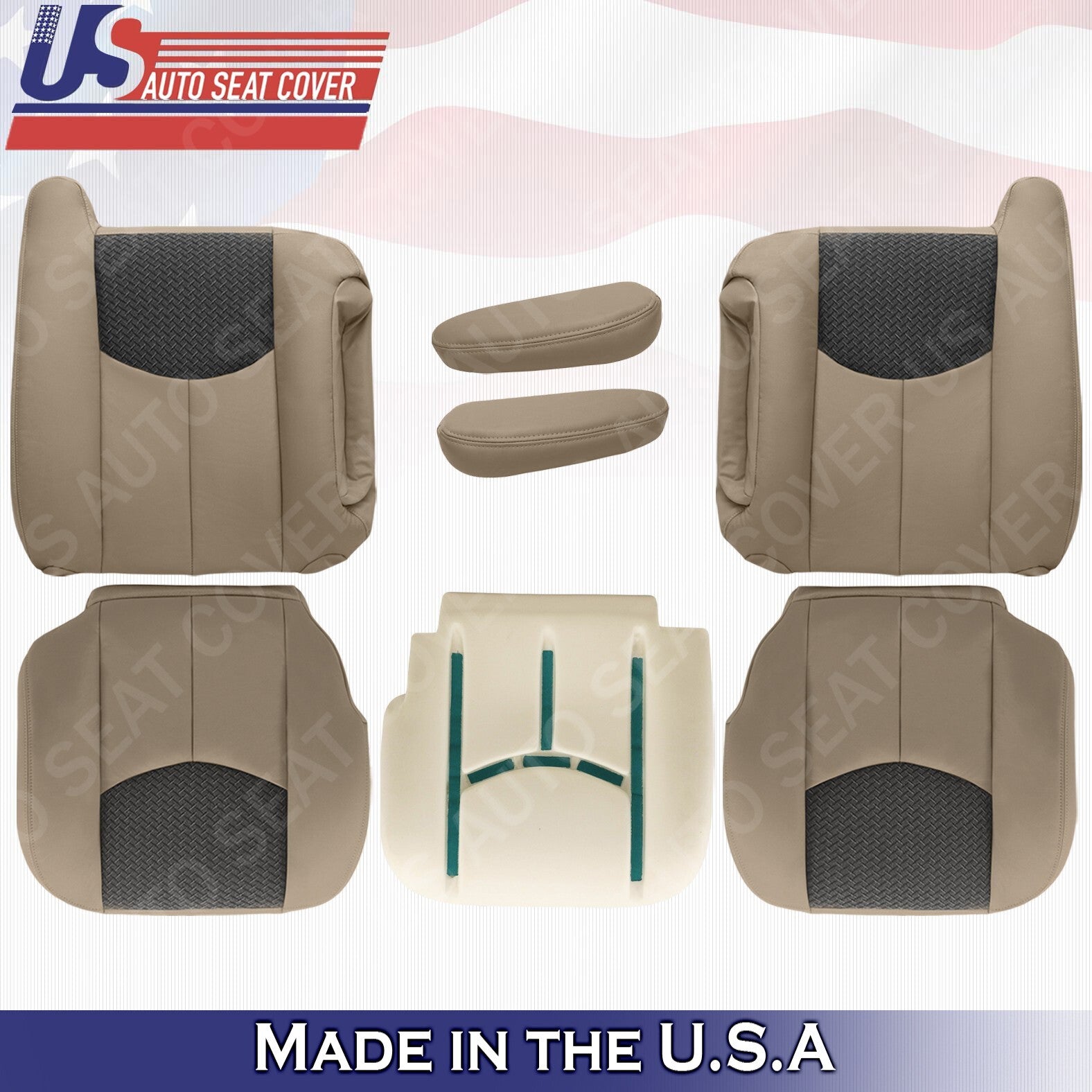 2003-2006 For Chevy Avalanche Driver Passenger Leather/Cloth Covers Neutral Tan