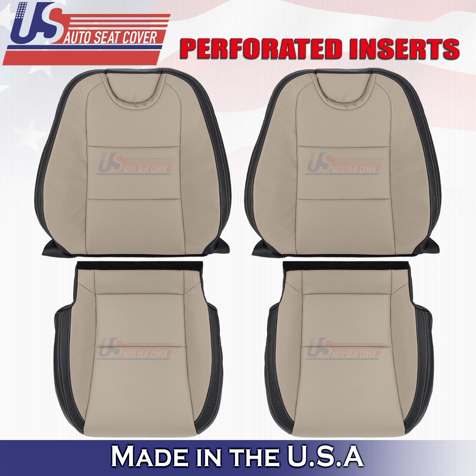 2010-2015 For Chevy Camaro Driver & Passenger Bottoms-Tops Leather Cover Beige