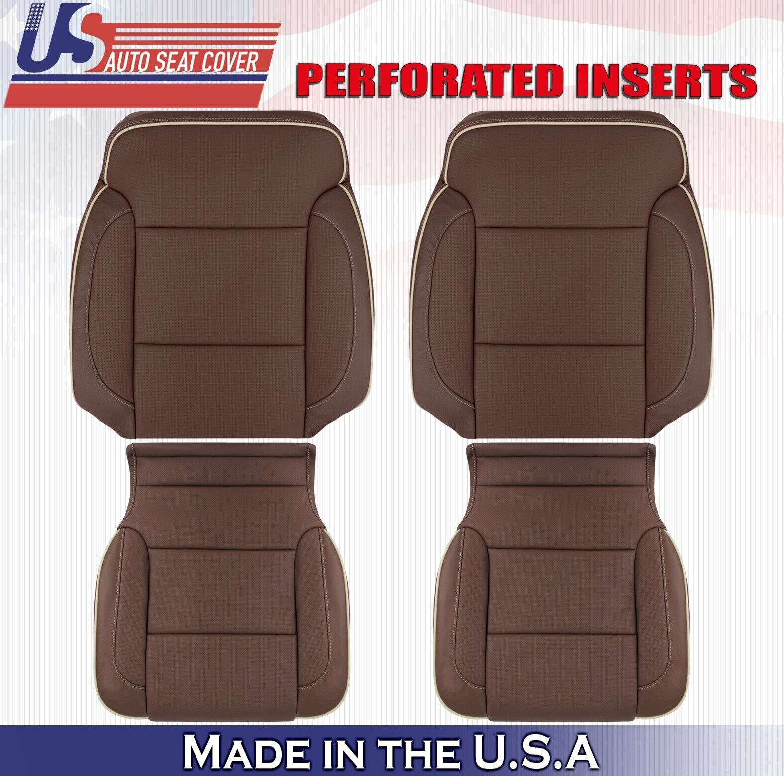2015 For Chevy Silverado High Country 2 Top & 2 Bottom Leather Seat Covers Brown