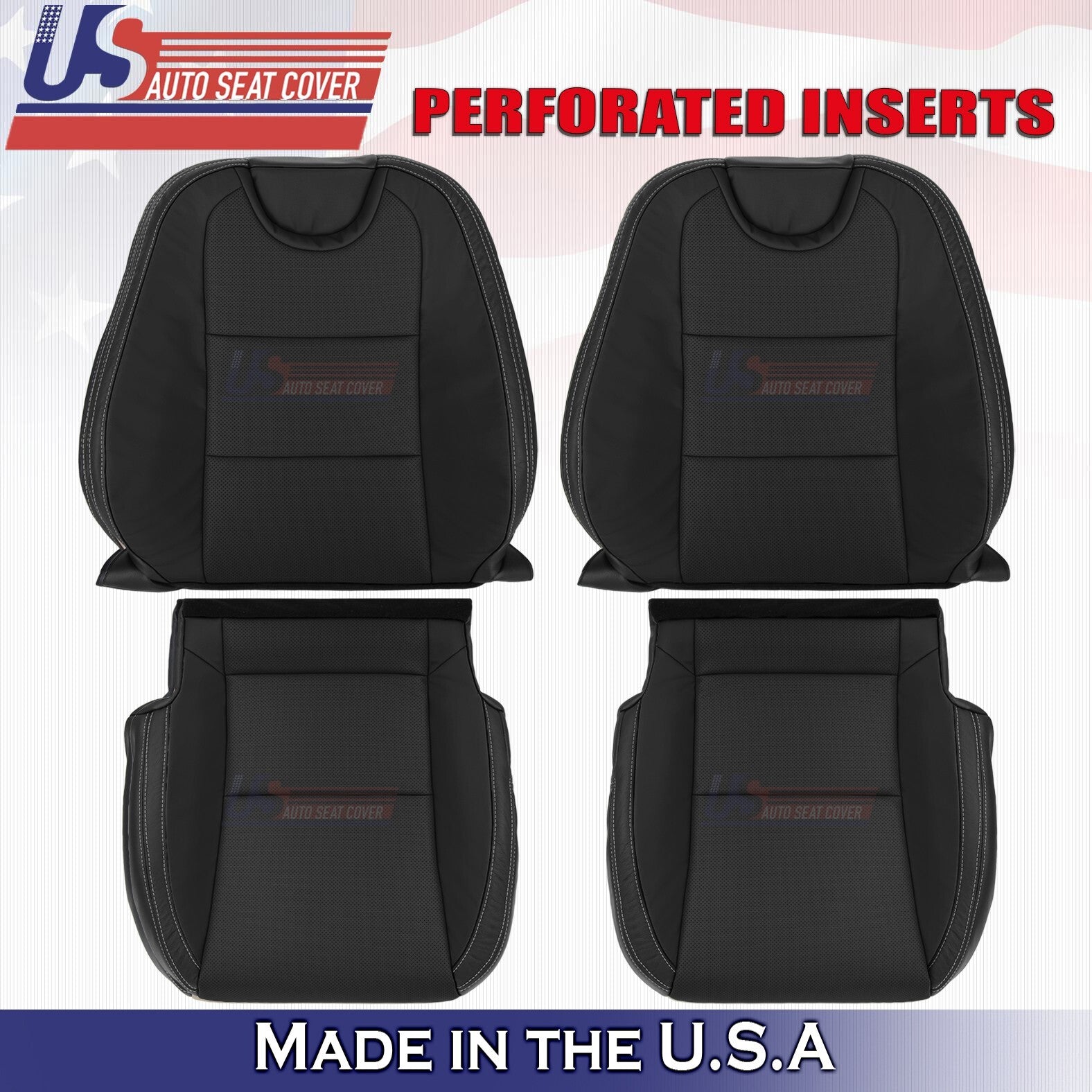 2010-2015 For Chevy Camaro Driver &Passenger Bottoms-Tops Leather Cover Black
