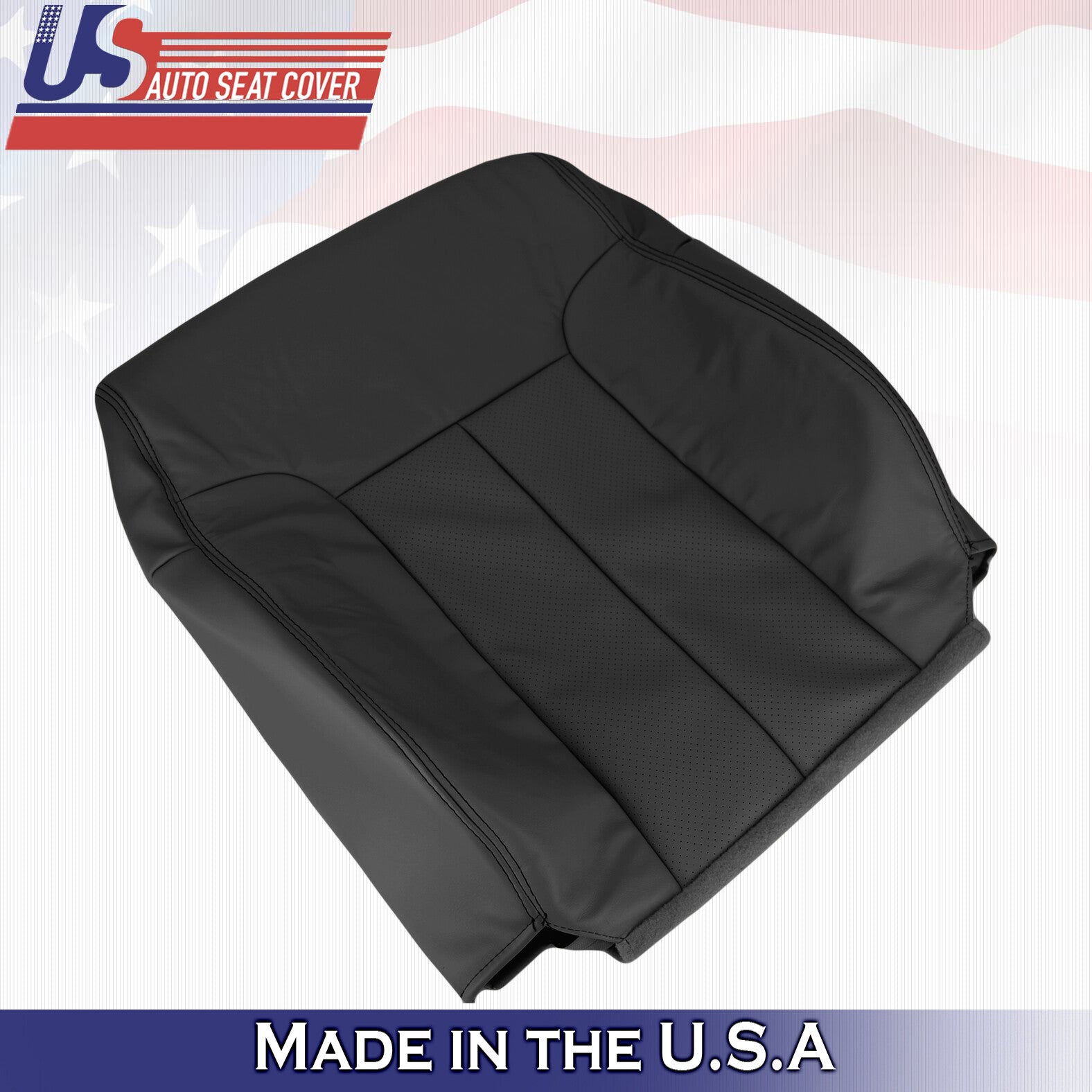2013 2014 For Ford F150 2x Top & 2x Bottom Perforated Leather Seat Covers Black