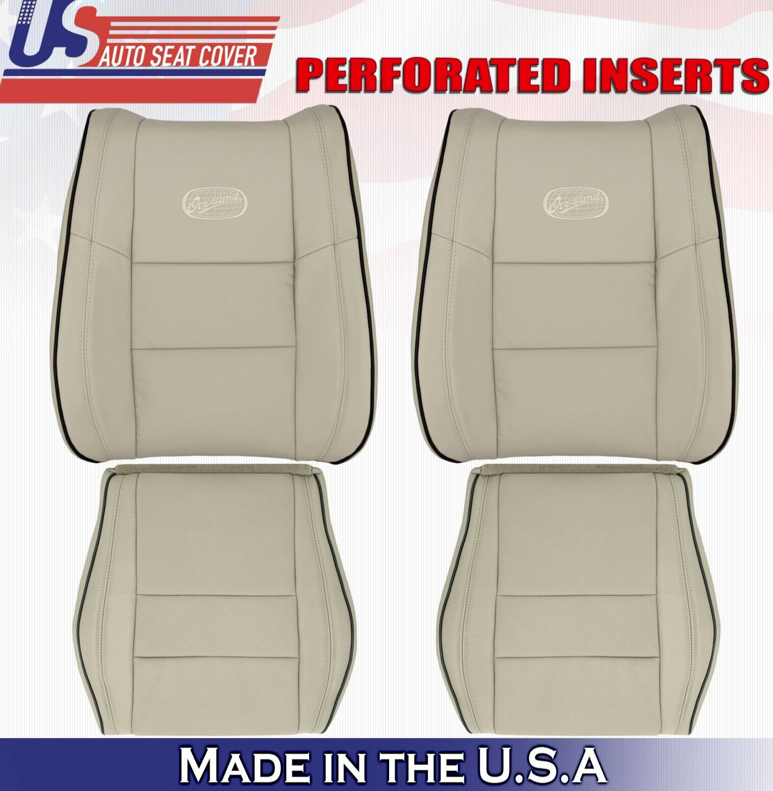 2017 2018 Fits Jeep Grand Cherokee OVERLAND 2 Top & 2 Bottom Leather Covers Tan