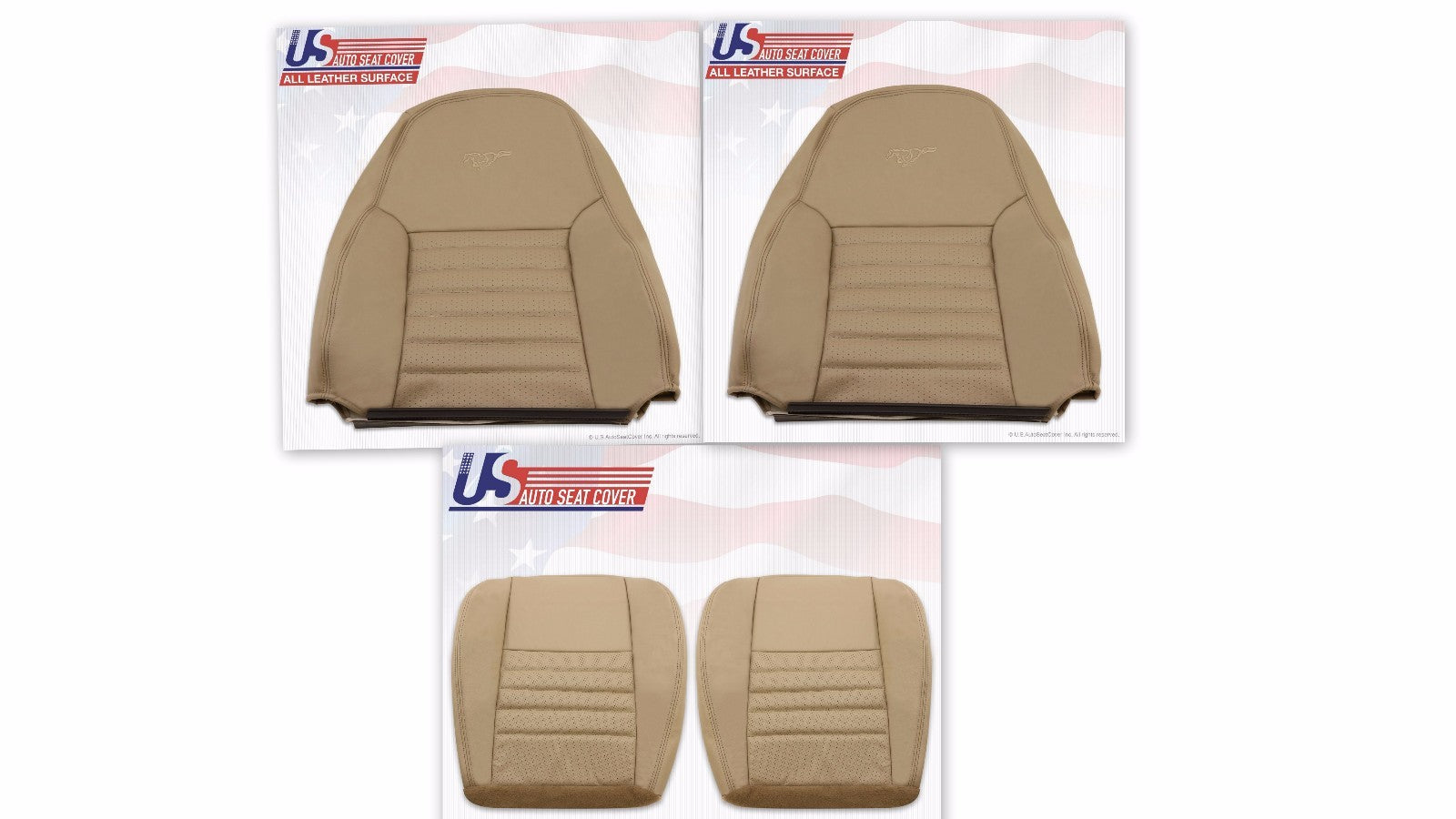 1999 To 2004 Ford Mustang GT Driver & Passenger Bottom & Top leather Covers TAN