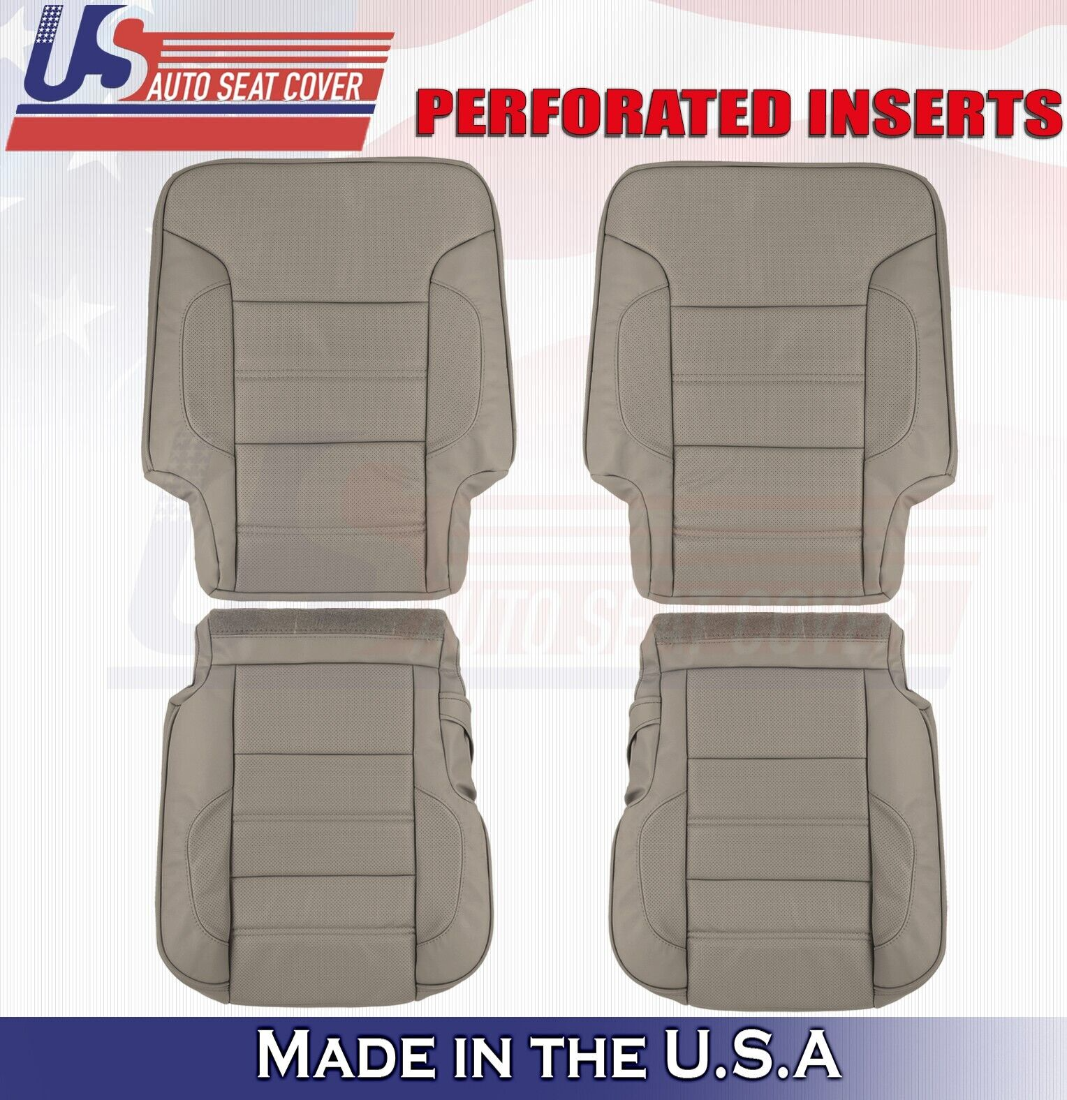 2015 to 2019 For GMC Yukon Denali Rear 2 Top & 2 Bottom Leather Seat Covers Tan