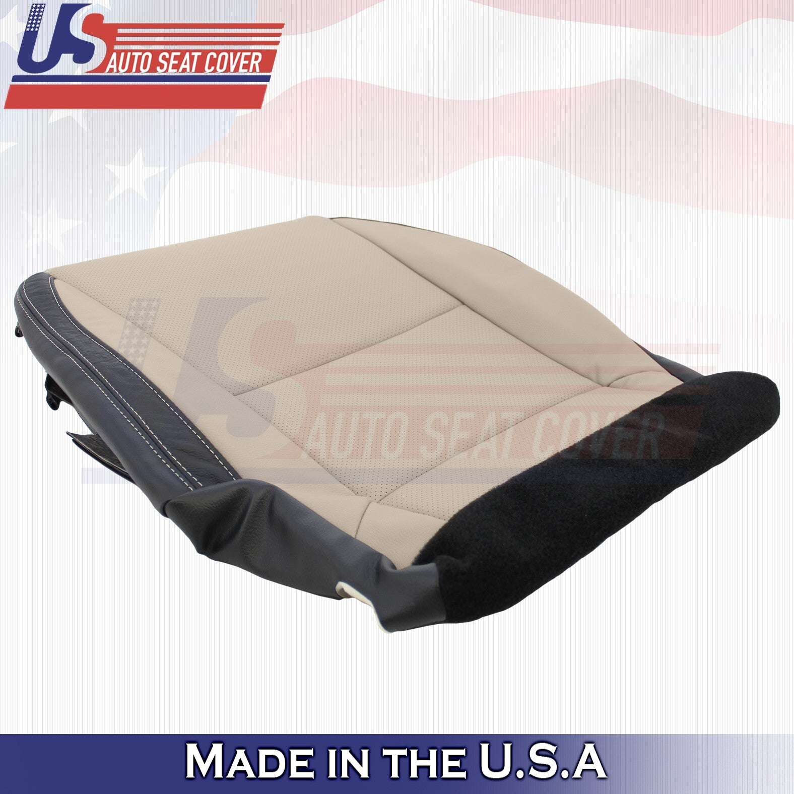 2010-2015 For Chevy Camaro Driver & Passenger Bottoms Leather Cover Beige/Black