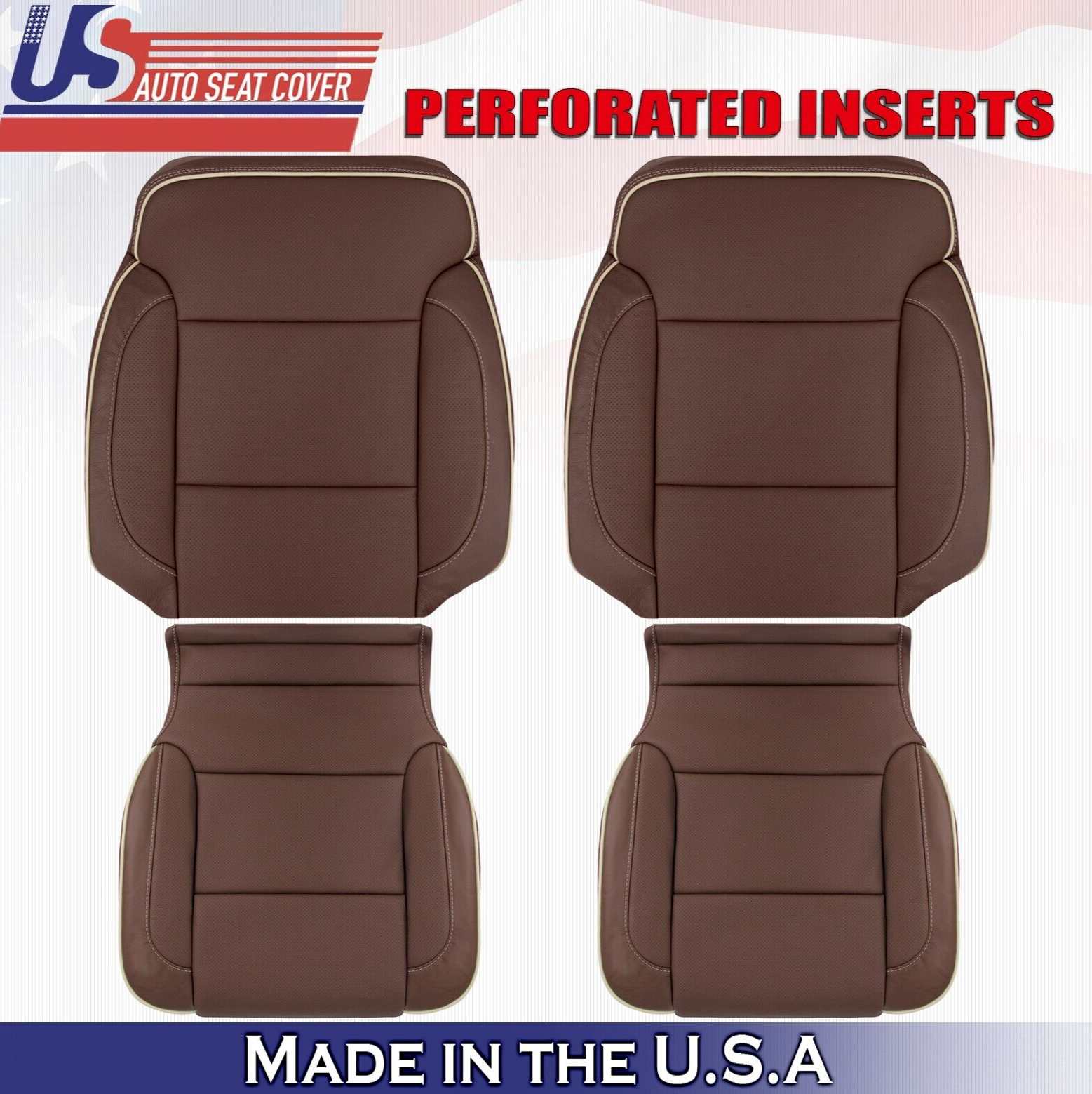 2018 For Chevy Silverado High Country 2 Top & 2 Bottom Leather Seat Covers Brown