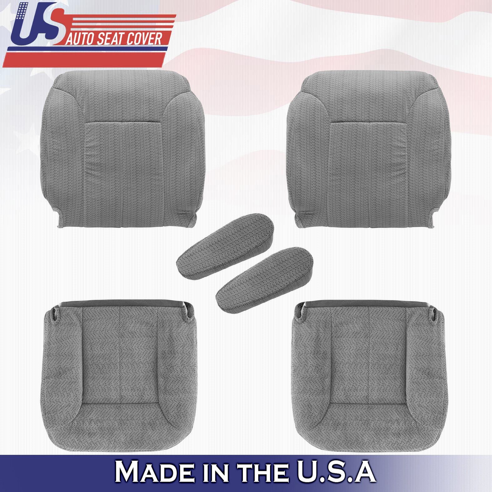 1995 to 1999 For GMC Yukon 2x Tops 2x Bottoms  2x Armrests Cloth Seat Cover Gray