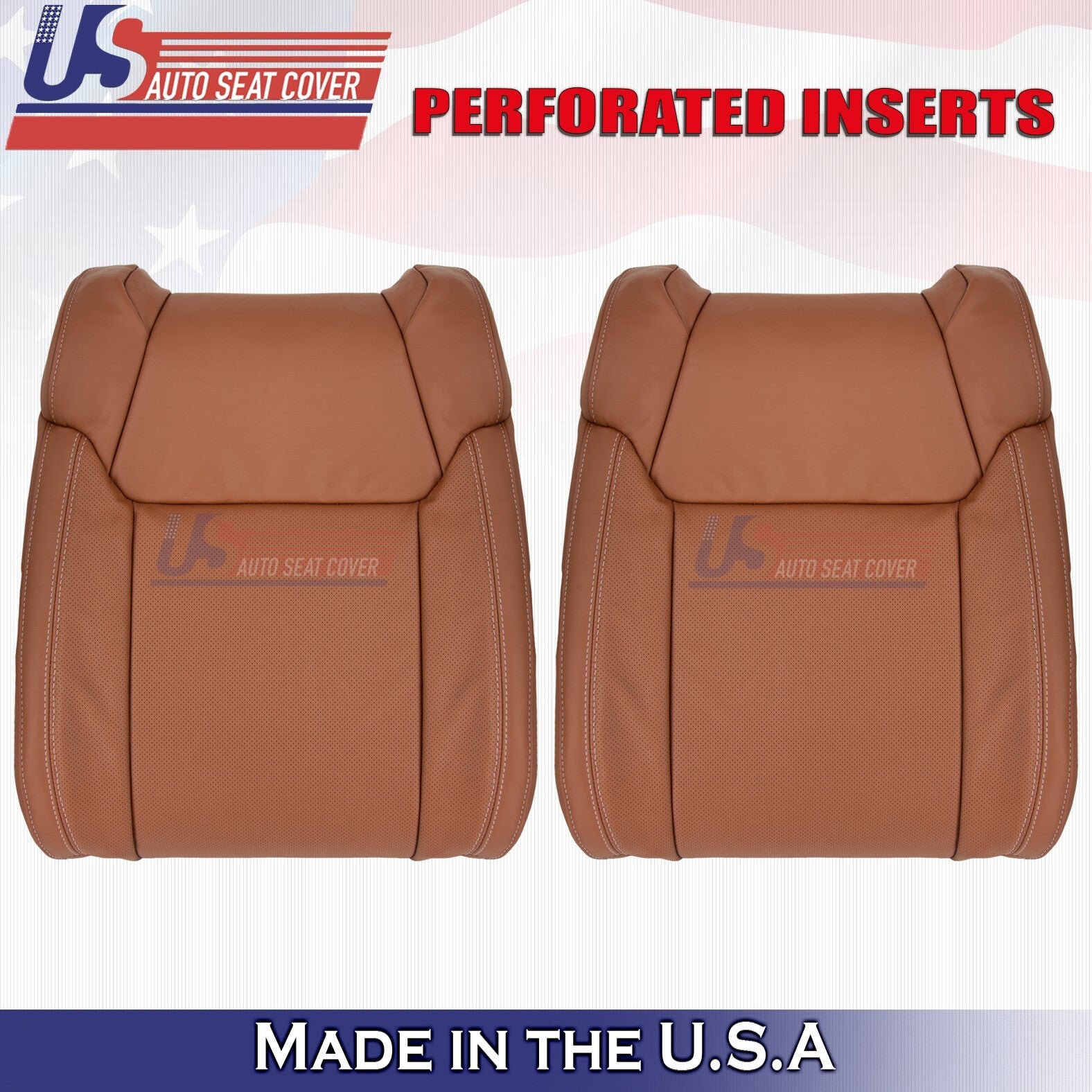 2014 to 2018 Fits Toyota Tundra Front Set Tops Leather vinyl Perf cover brown