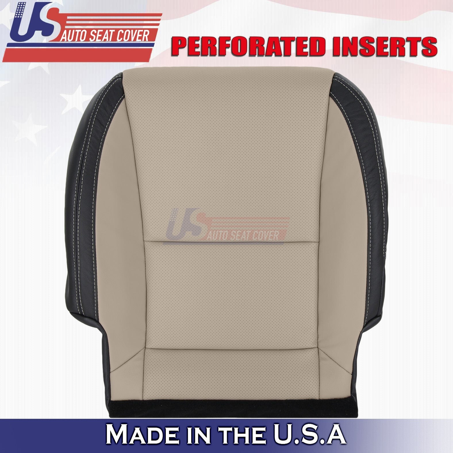 2010-2015 For Chevy Camaro Driver & Passenger Bottoms Leather Cover Beige/Black