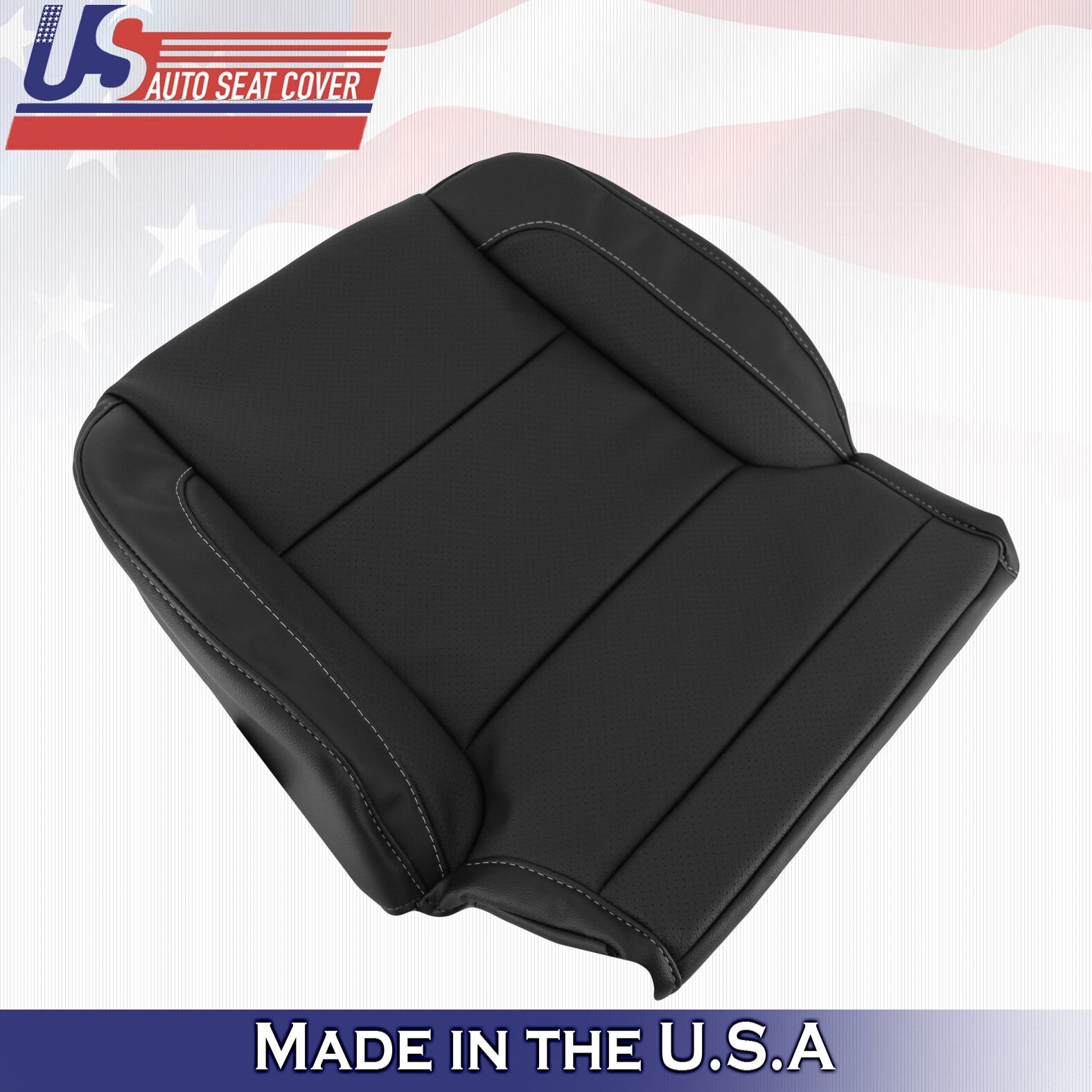 14-19 Chevy Suburban Tahoe Silverado Front Bottoms Perforated Leather Cover Blk