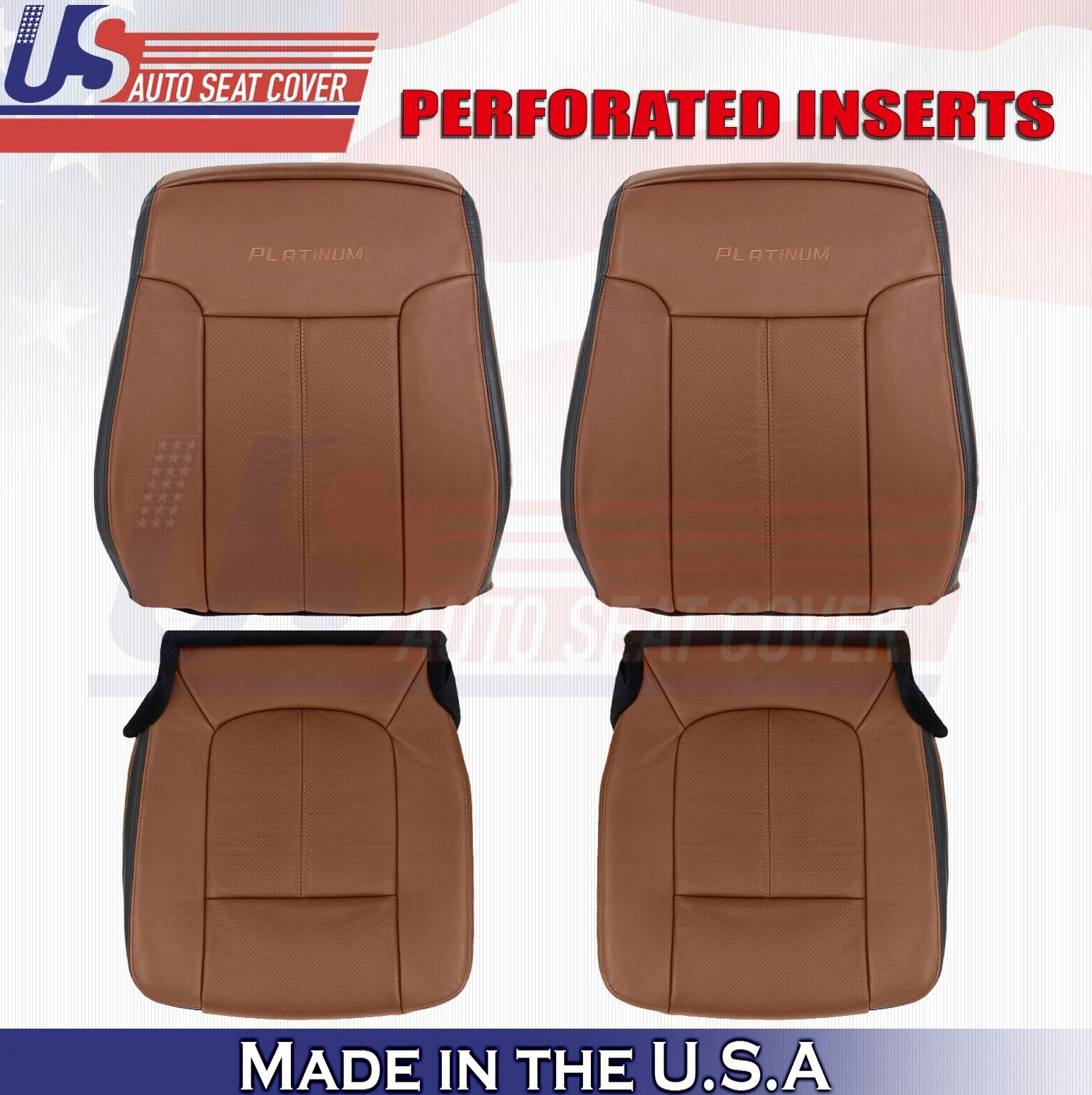 2013 to 2016 For Ford F250 F350 Platinum 2 Top & 2 Bottom Leather Covers Brown