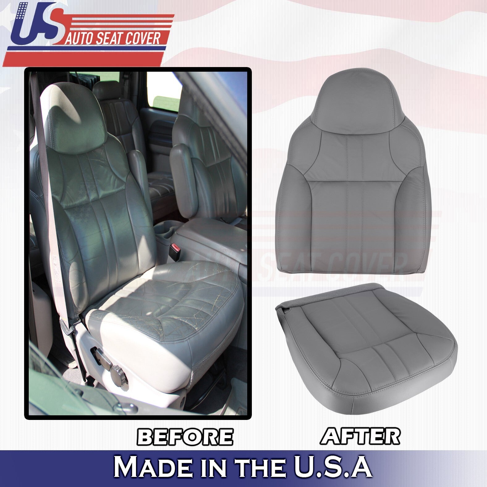2000 For Ford Excursion Limited XLT Driver Side Bottom Leather Seat Cover Gray