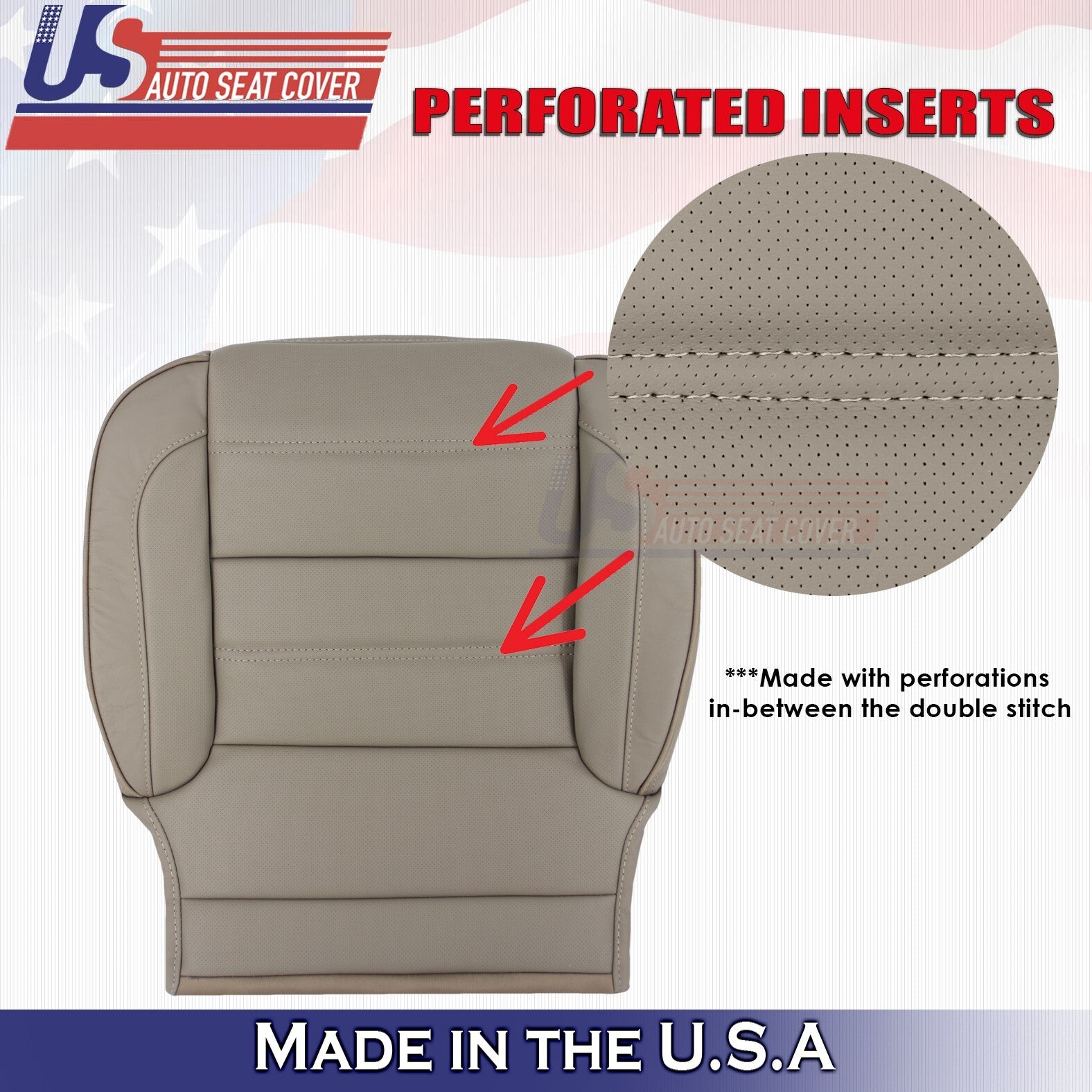 2015 For GMC Sierra Denali 2 Top & 2 Bottom Perforated Leather Seat Covers Tan
