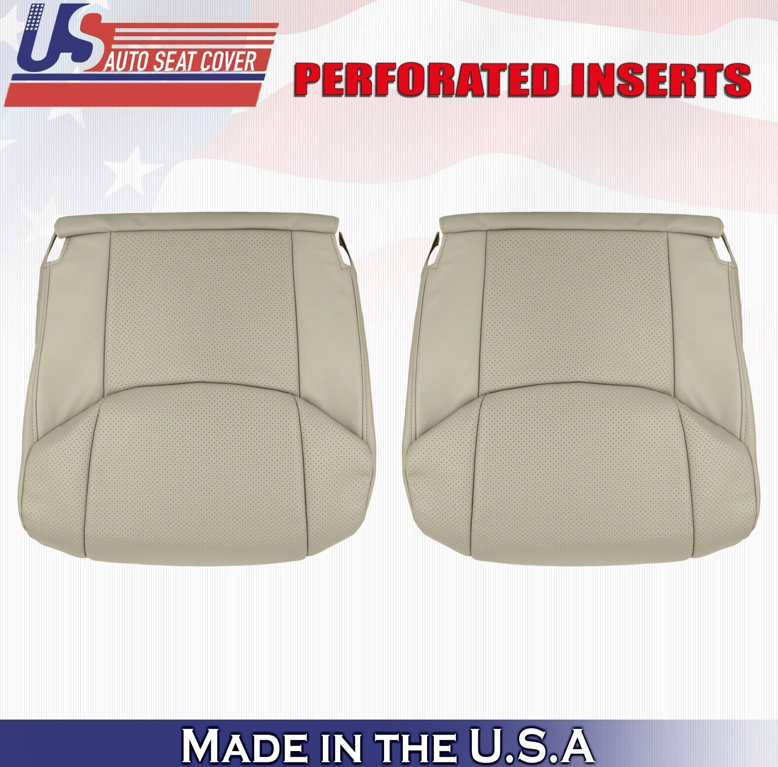 2006 For Toyota Avalon Driver & Passenger 2 Bottom Perforated Leather Covers Tan