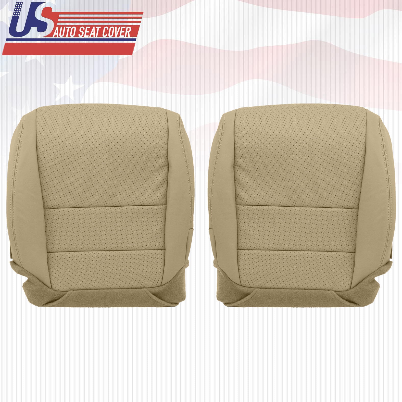 For 2007 08 Acura TL Driver & Passenger Bottom Seat Cover Perforated Leather TAN