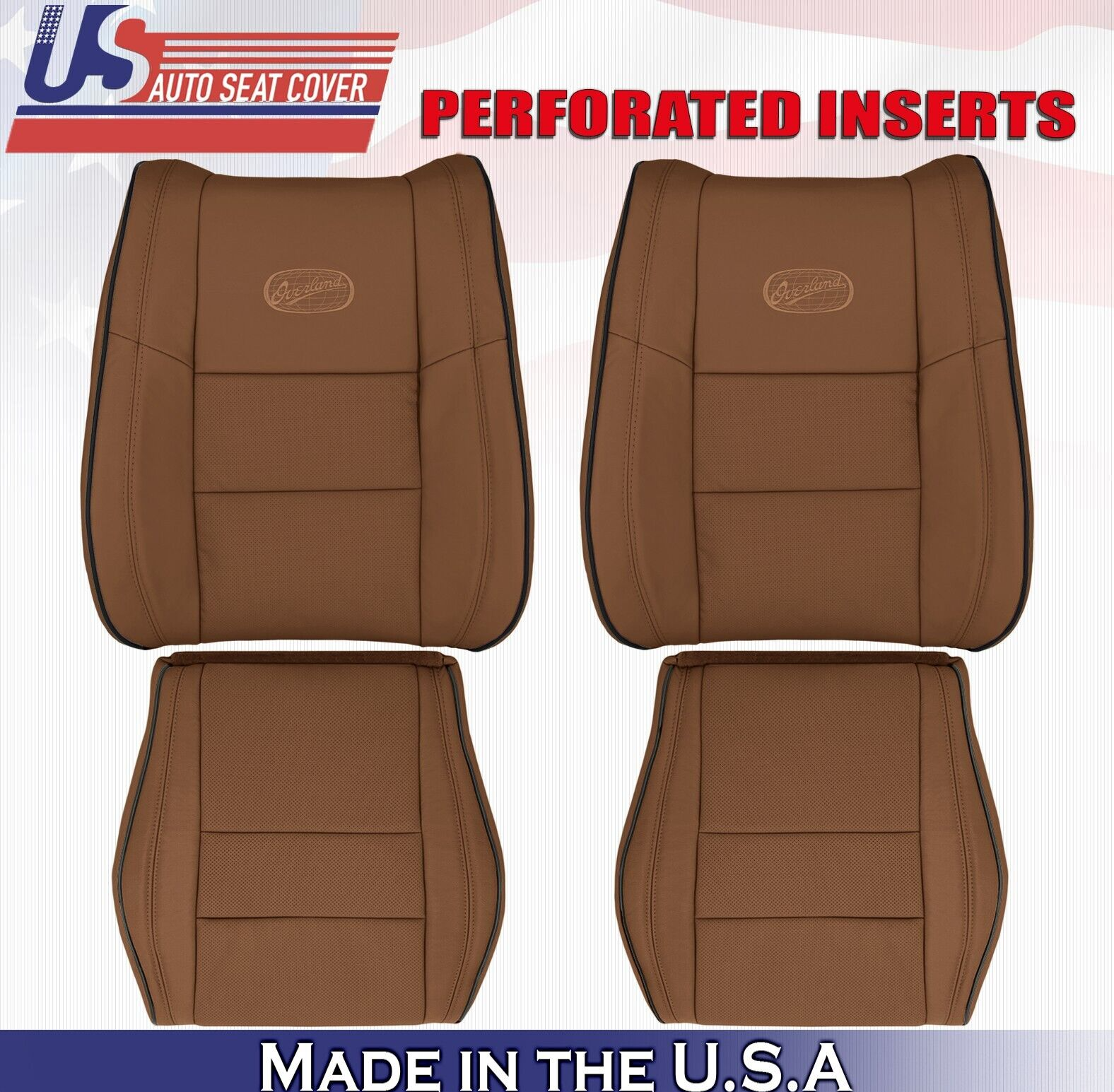 2019 2020 For Jeep Grand Cherokee OVERLAND 2 Top & 2 Bottom Leather Covers Brown