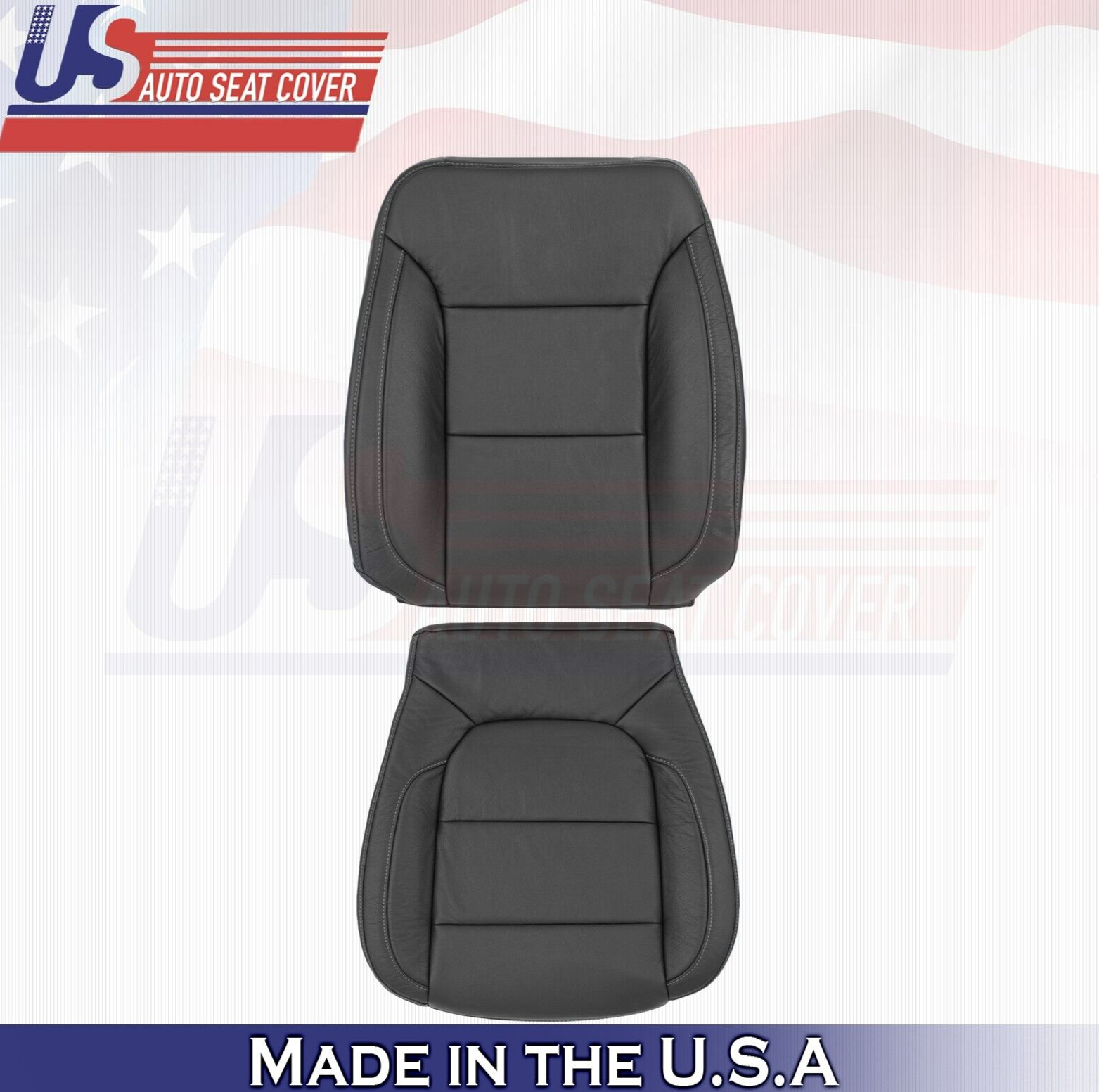 2020 For Chevy Silverado 1500 WT Front Driver Top & Bottom Leather Covers Black