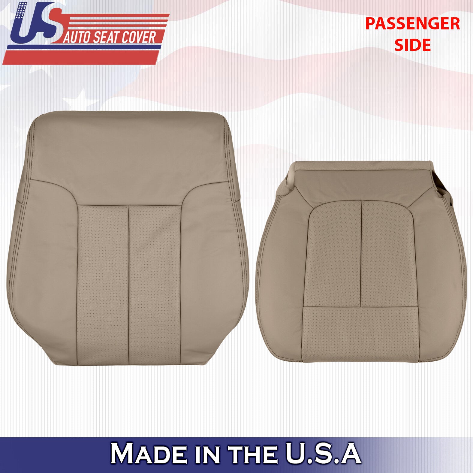 2013 For Ford F150 Passenger Top & Bottom Perforated Leather Seat Covers Tan