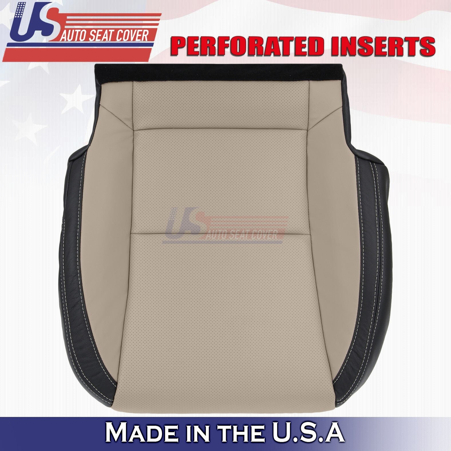 2010-2015 For Chevy Camaro Driver & Passenger Bottoms Leather Cover Beige/Black