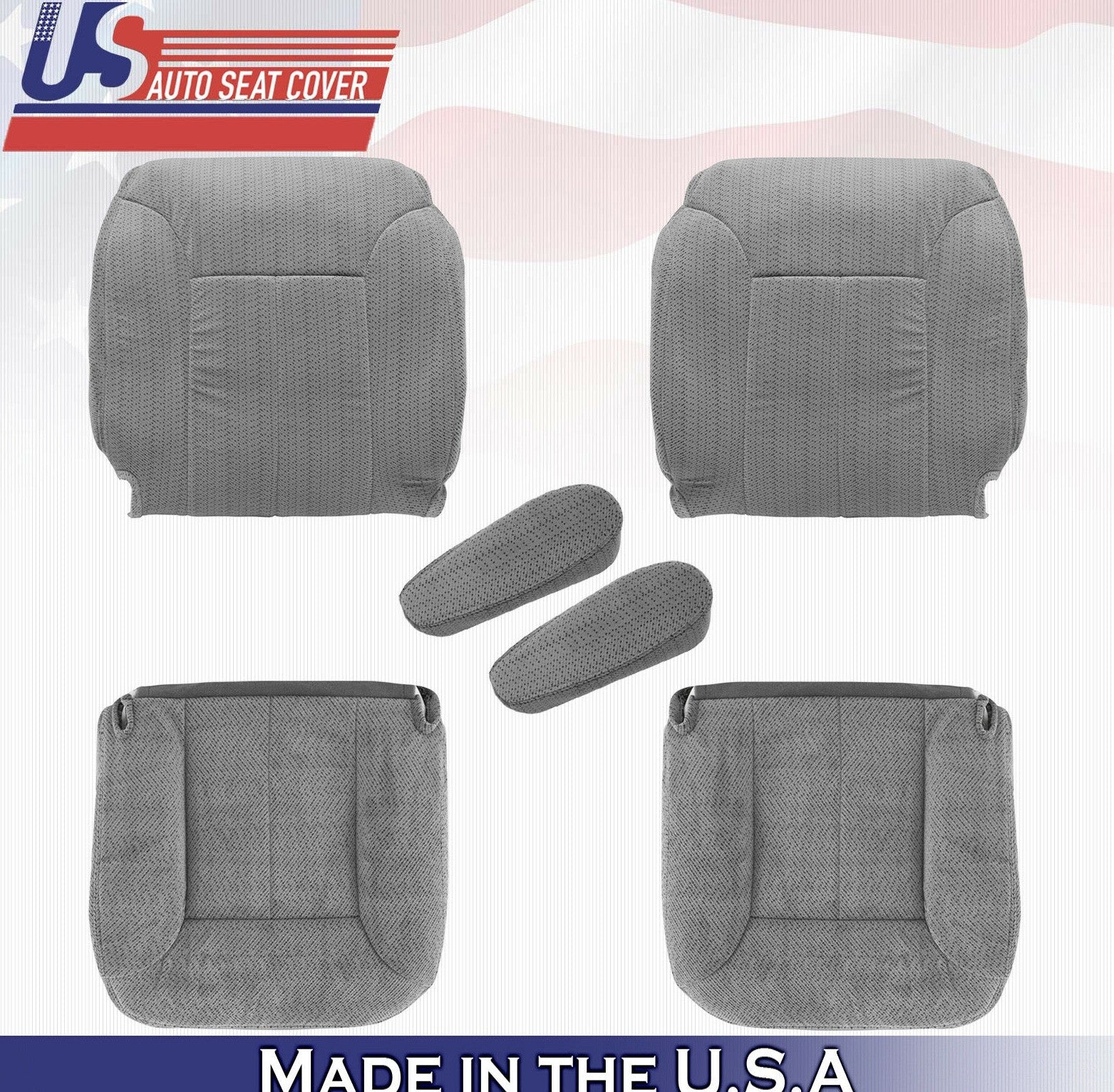 1995 to 1999 Fits Chevy Tahoe Front Set Tops & Bottoms+ Armrest Cloth Cover Gray
