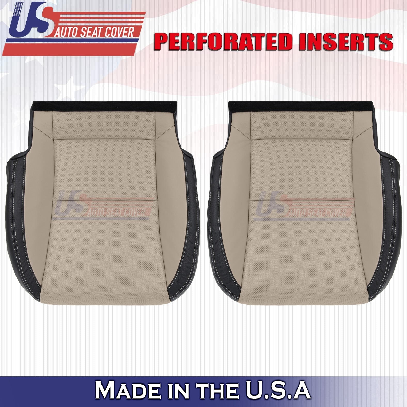 2010-2015 For Chevy Camaro Driver & Passenger Bottoms Leather Cover Beige/Black