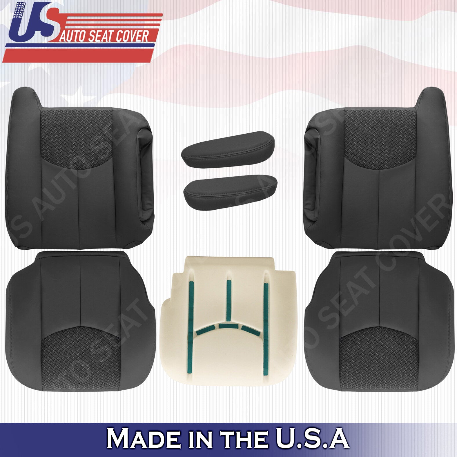 2003 2004 2005 2006 Chevy Avalanche Driver Passenger Leather/Cloth Cover Graphte