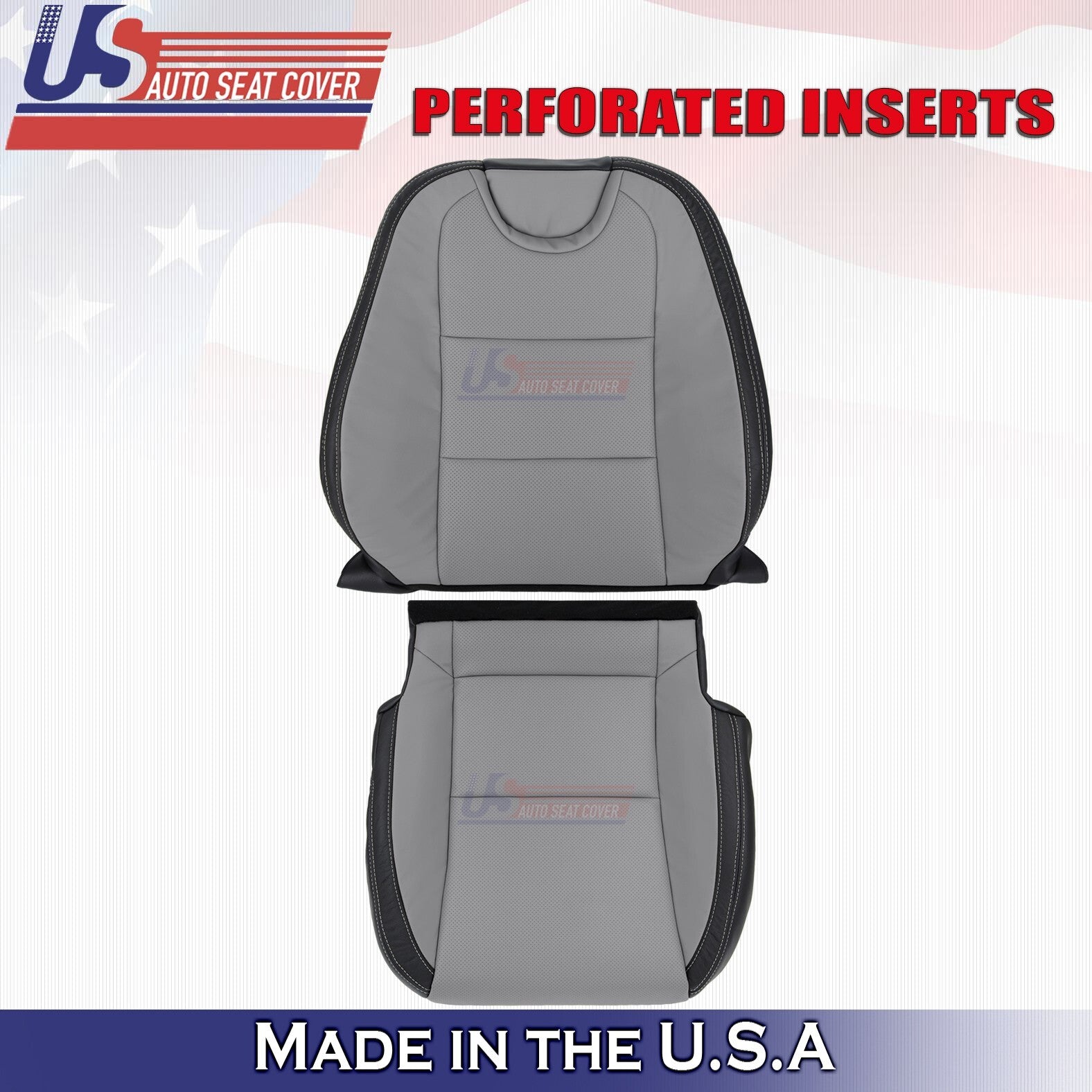 2010-2015 Fits Chevy Camaro Driver Bottom & Top Leather Cover 2-tone GrayBlack