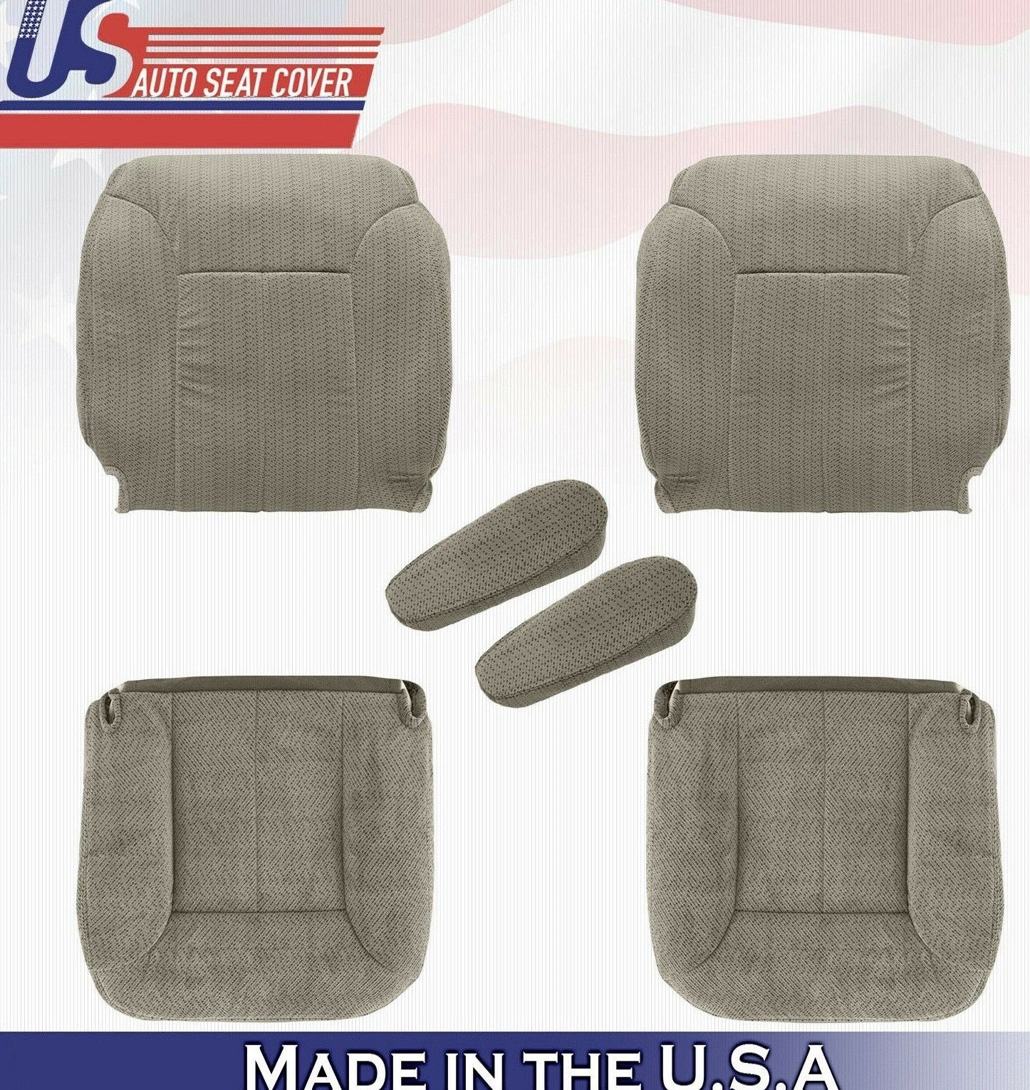1995 to 1999 For Chevy Silverado 2 Tops 2 Bottoms 2Armrests Cloth Seat Cover Tan