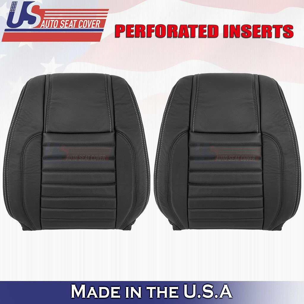 2010 to 2014 For Ford Mustang Front Set Top &Bottom Leather w/ Perf Cover Black