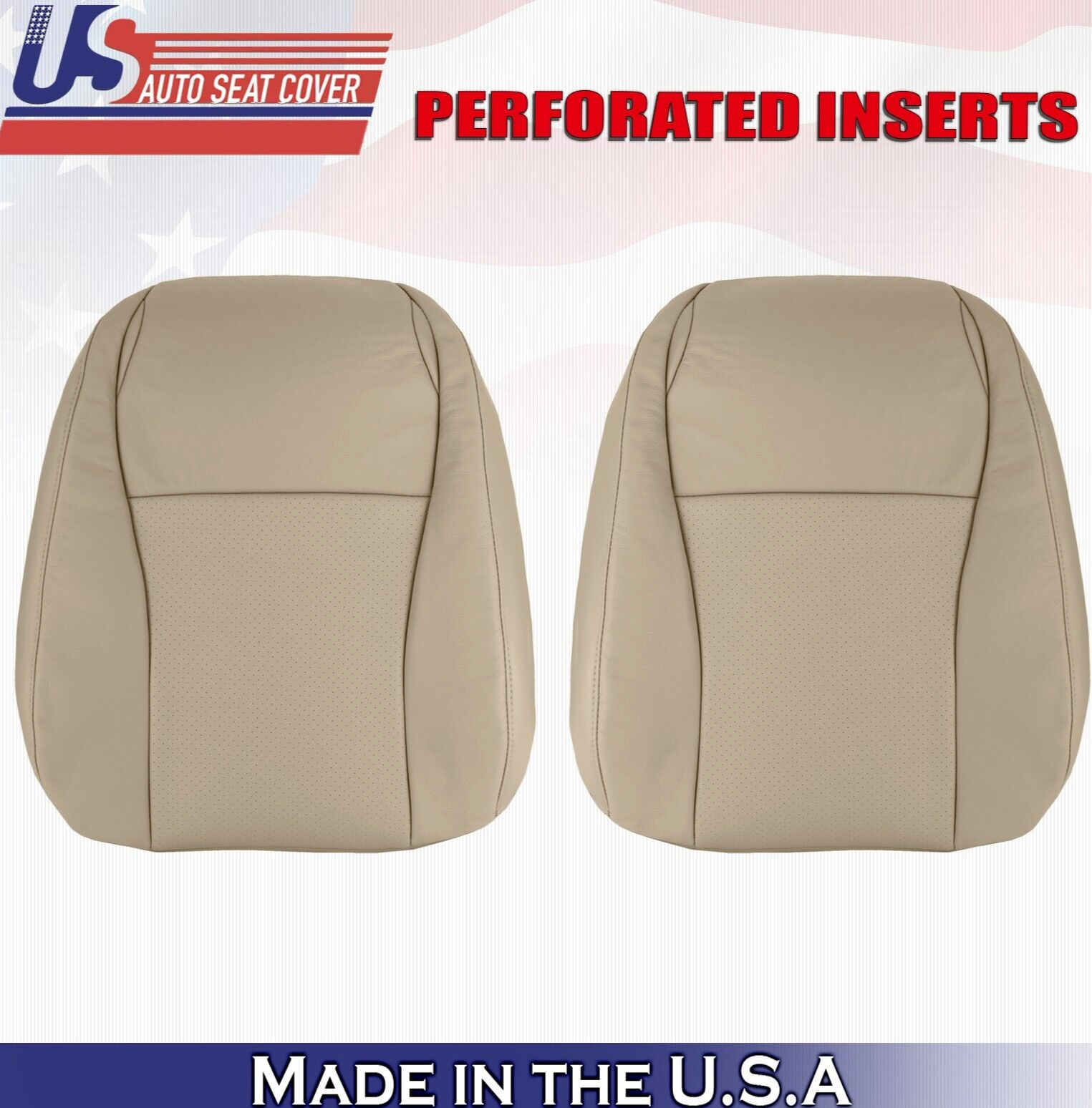 2008 2009 For Toyota Highlander Driver & Passenger Top Perf Leather Covers Tan