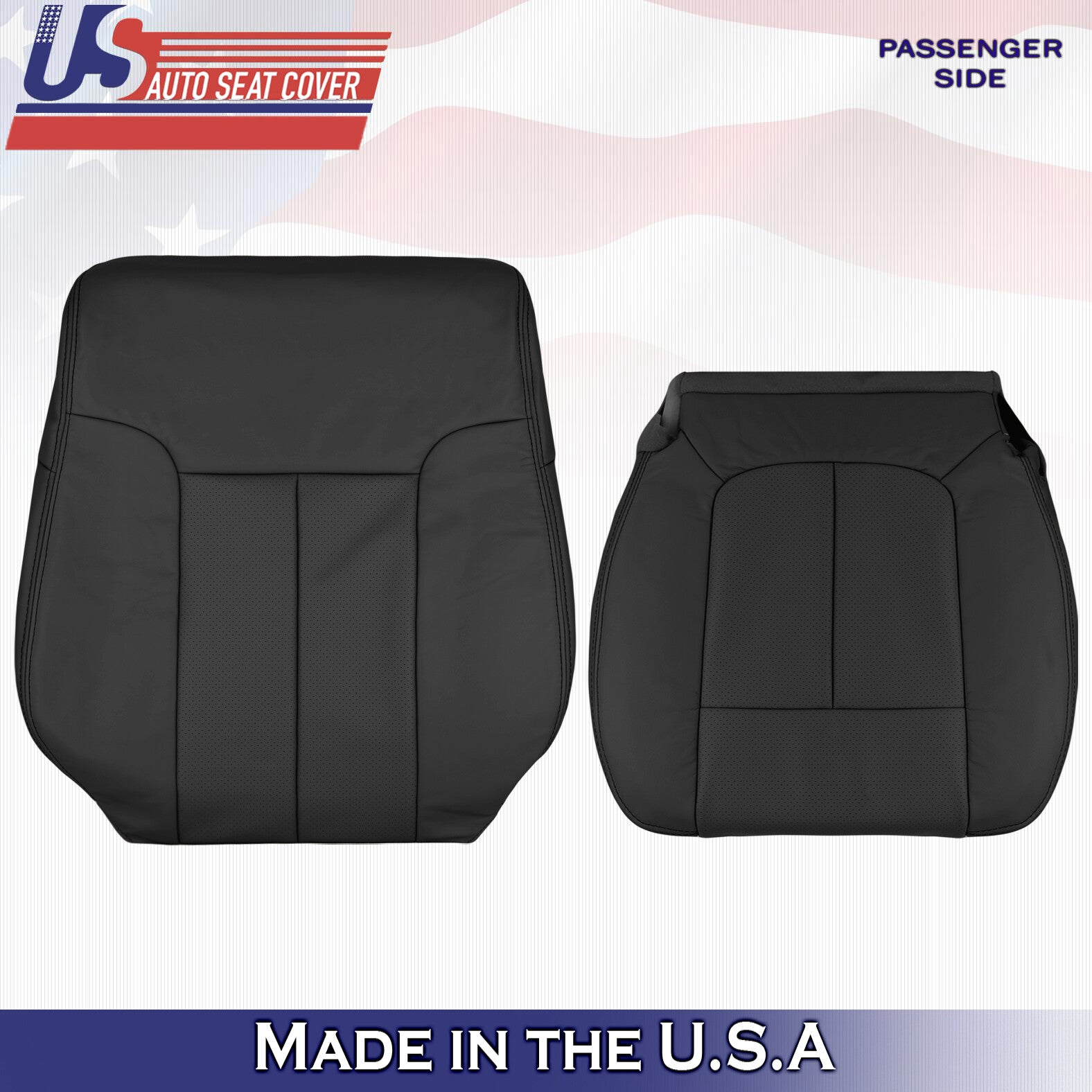 2012 For Ford F150 Passenger Top & Bottom Perforated Leather Seat Covers Black