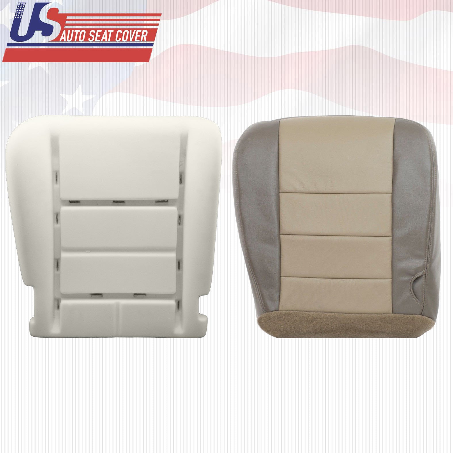 2002 to 2004 Ford Excursion 2-tone Tan Leather Driver Bottom Seat Cover + Foam