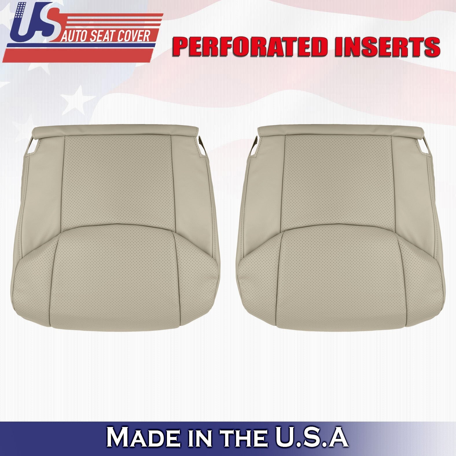 2005 For Toyota Avalon Driver & Passenger 2 Bottom Perforated Leather Covers Tan
